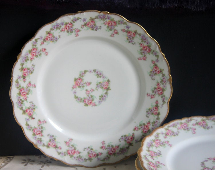 Limoges Elite Pink Rose Salad Plates with Scalloped Rim – Set of 5