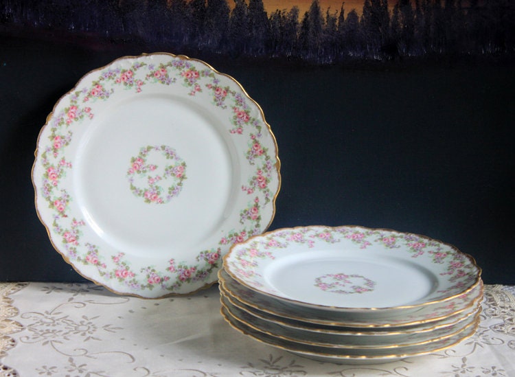 Limoges Elite Berry Bowls – Pink Roses & Scalloped Rim, Set of 8