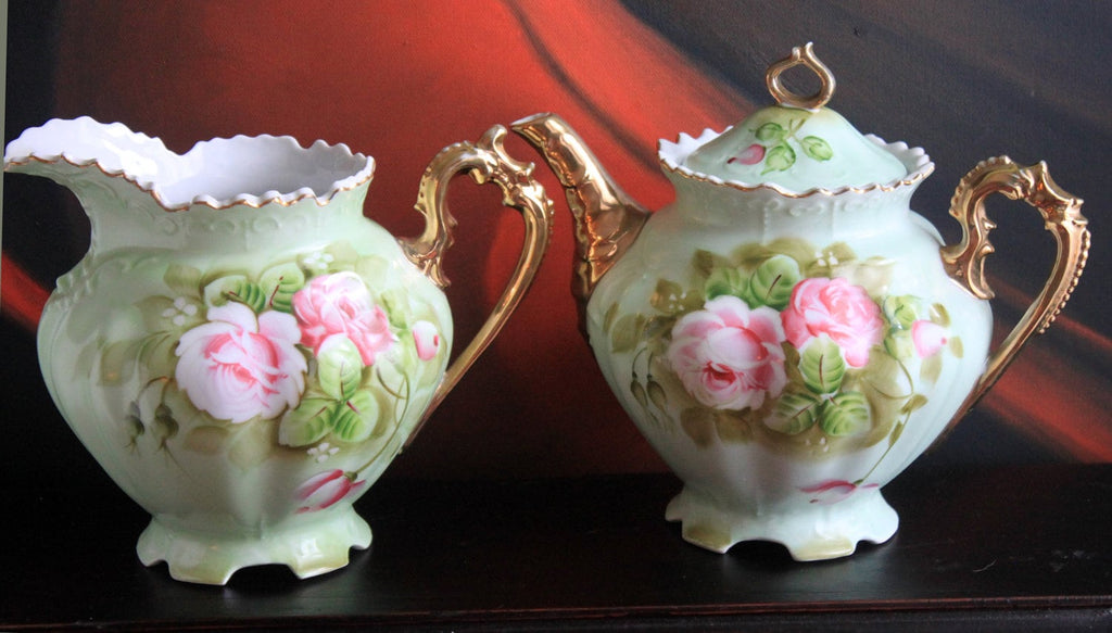 Lefton Porcelain Pitcher Vase – Hand-Painted Wild Rose with Gold Trim