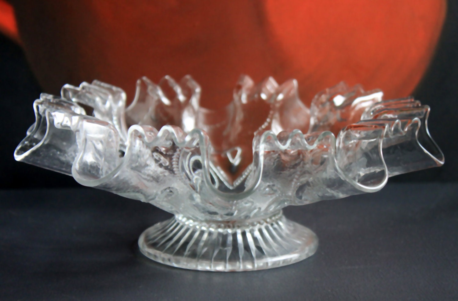 Vintage Depression Glass Bowl, Cabinet Display, Ruffled Edge