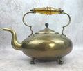 Antique Brass Kettle with Yellow Glass Handle, Footed Teapot, Home Decor