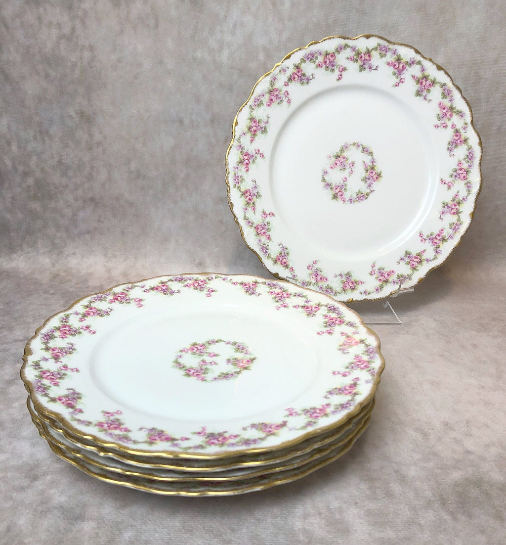Limoges Elite Pink Rose Salad Plates with Scalloped Rim – Set of 5