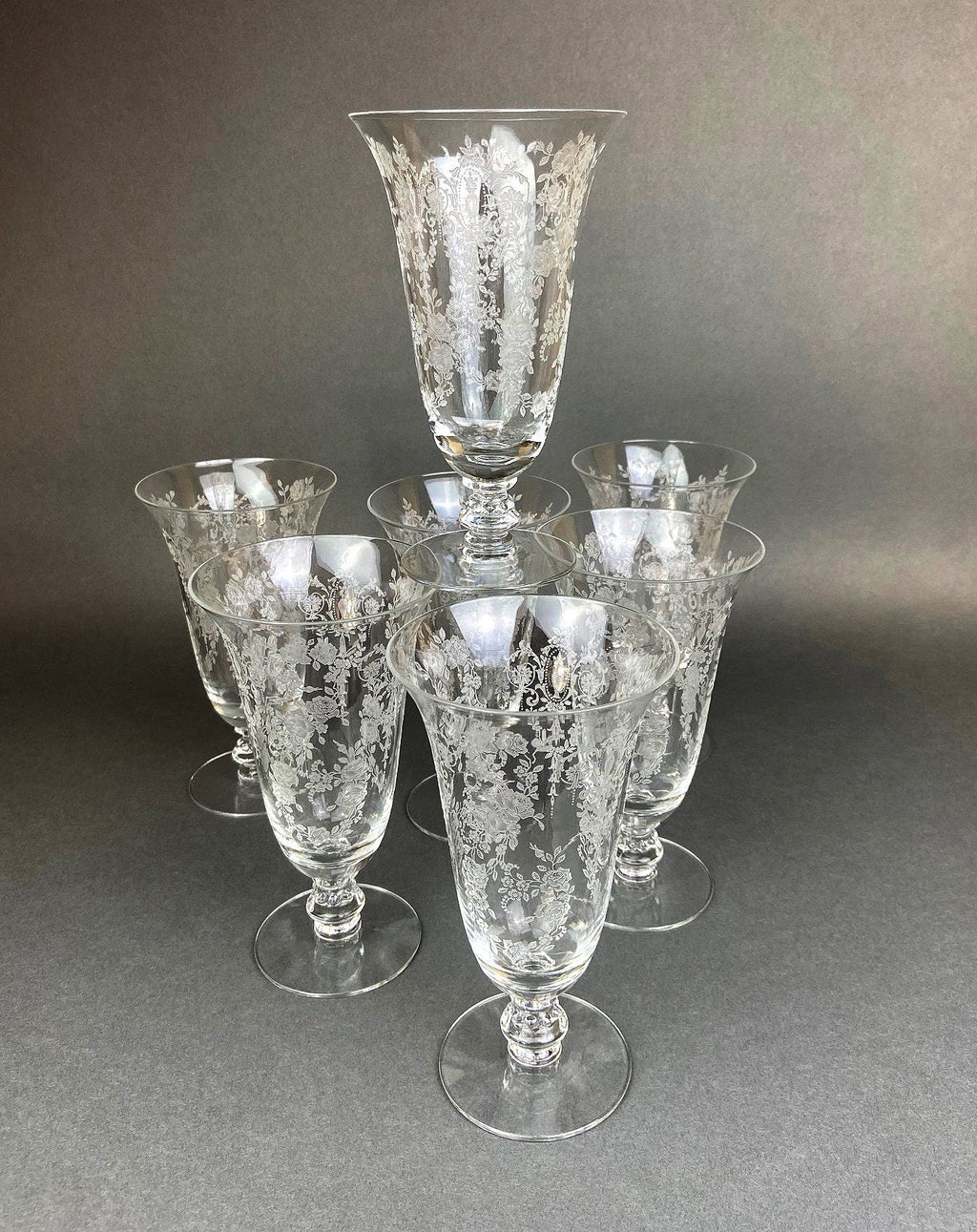 Antique Tiffin Franciscan Water Goblets in Cherokee Rose Pattern - Set of 7