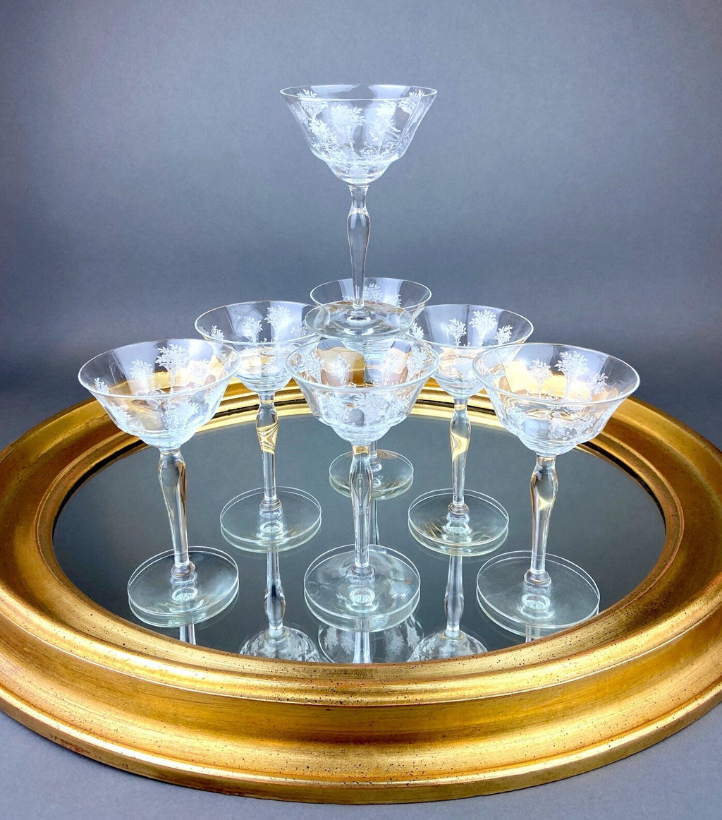 Vintage Morgantown Mayfair Etched Liquor Stemware, Set of 8