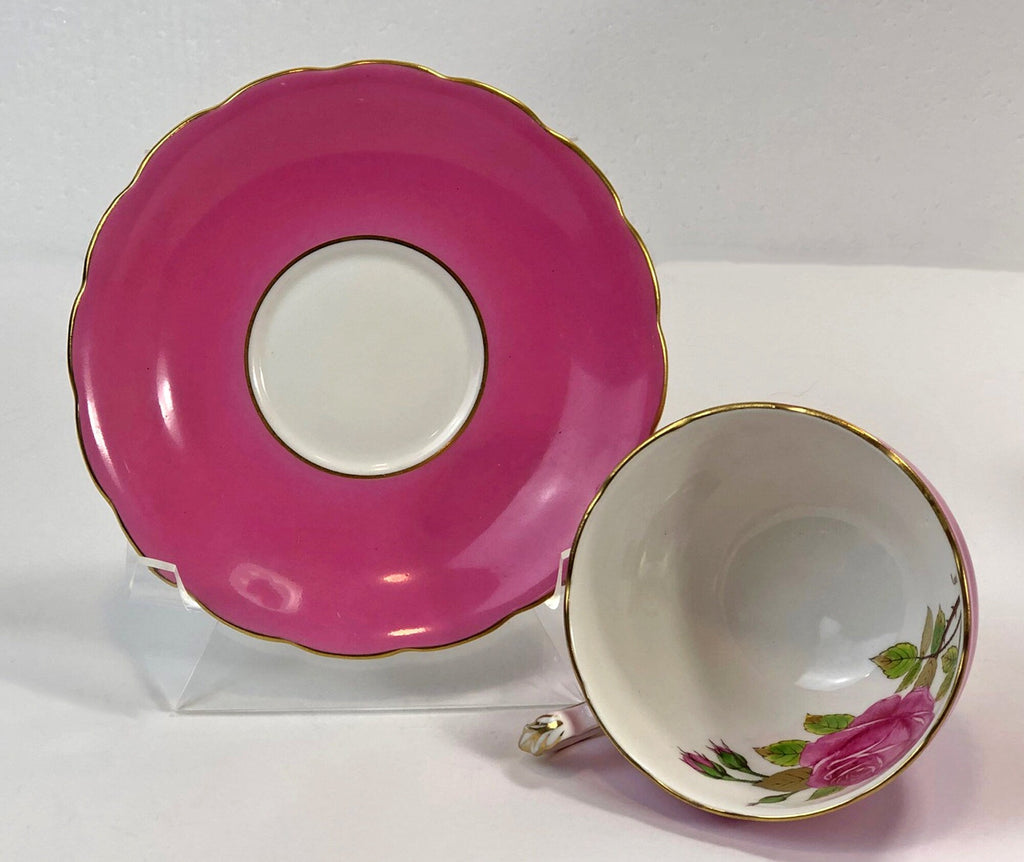 Vintage Cup and Saucer by Staffordshire, England. Hand Painted Tea Set Signed by Artist.