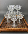 Fostoria Low Sherbet Glasses.  Etched Meadow Rose Motif.  Set of Ten Vintage Wine or Dessert Glasses.