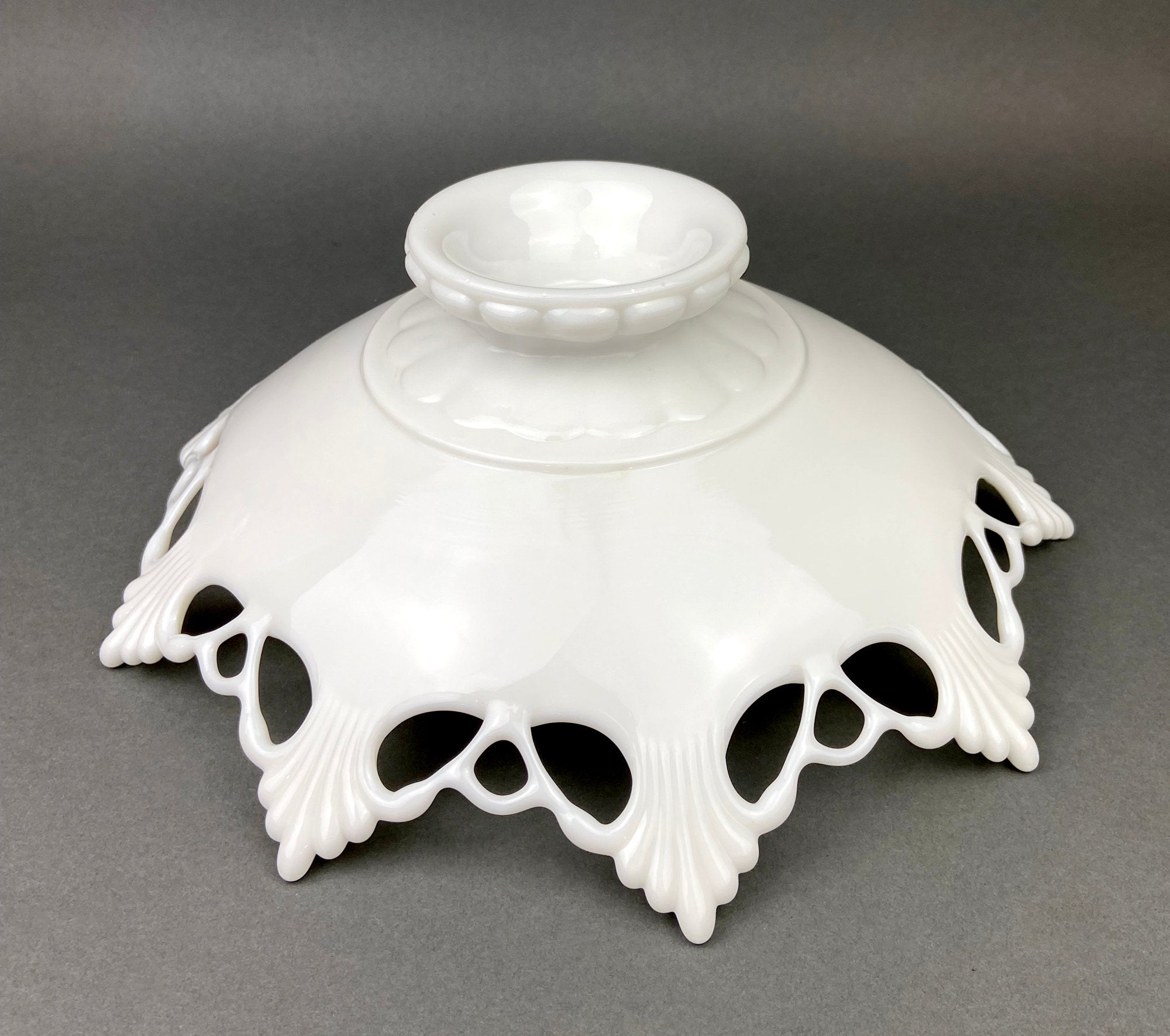 Vintage Westmoreland Milk Glass Bowl, Open Lace Edge, Footed Candy Dish