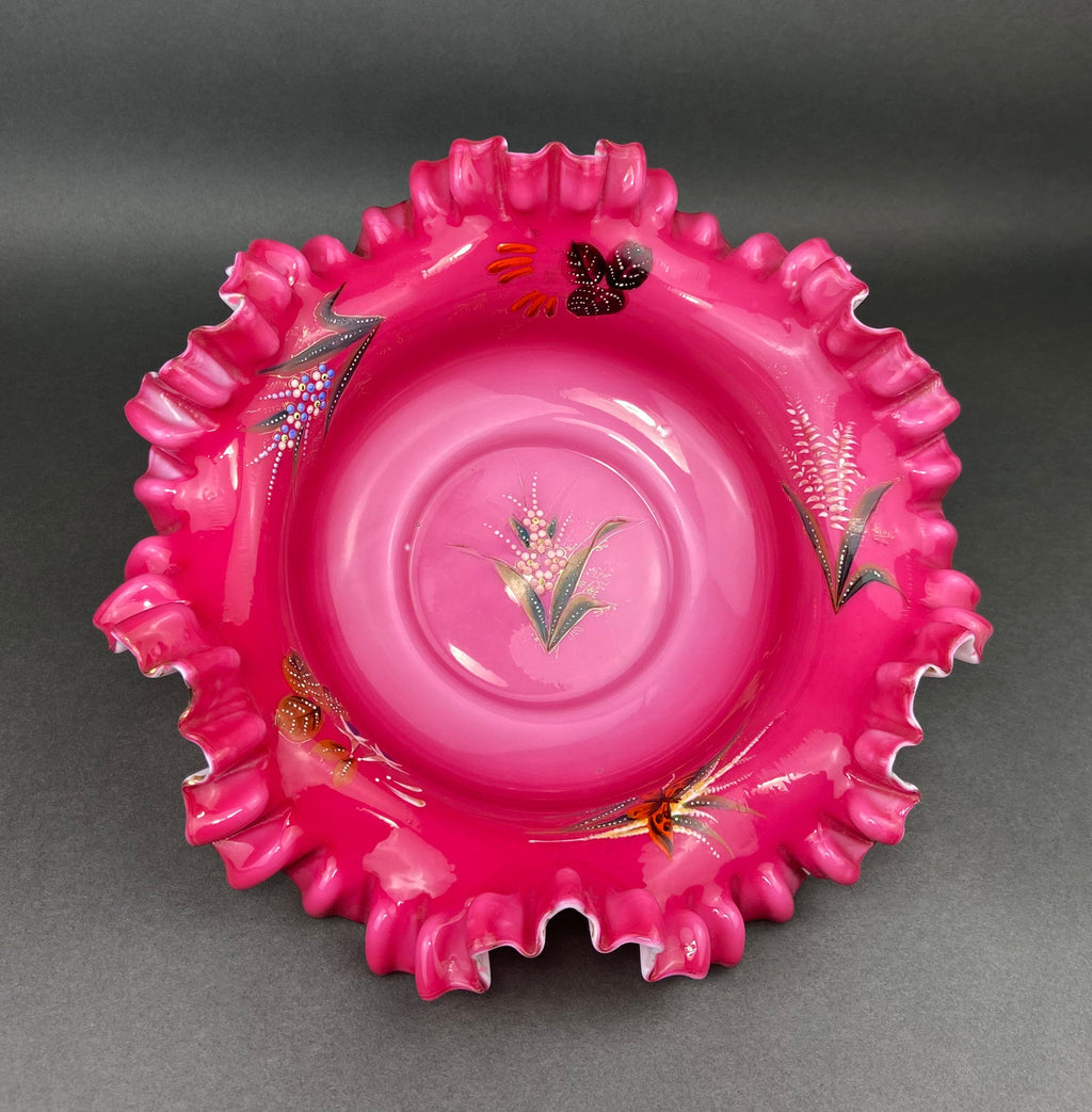 Antique Hand-Painted Porcelain Centerpiece Bowl – Gold Framework & Flowers