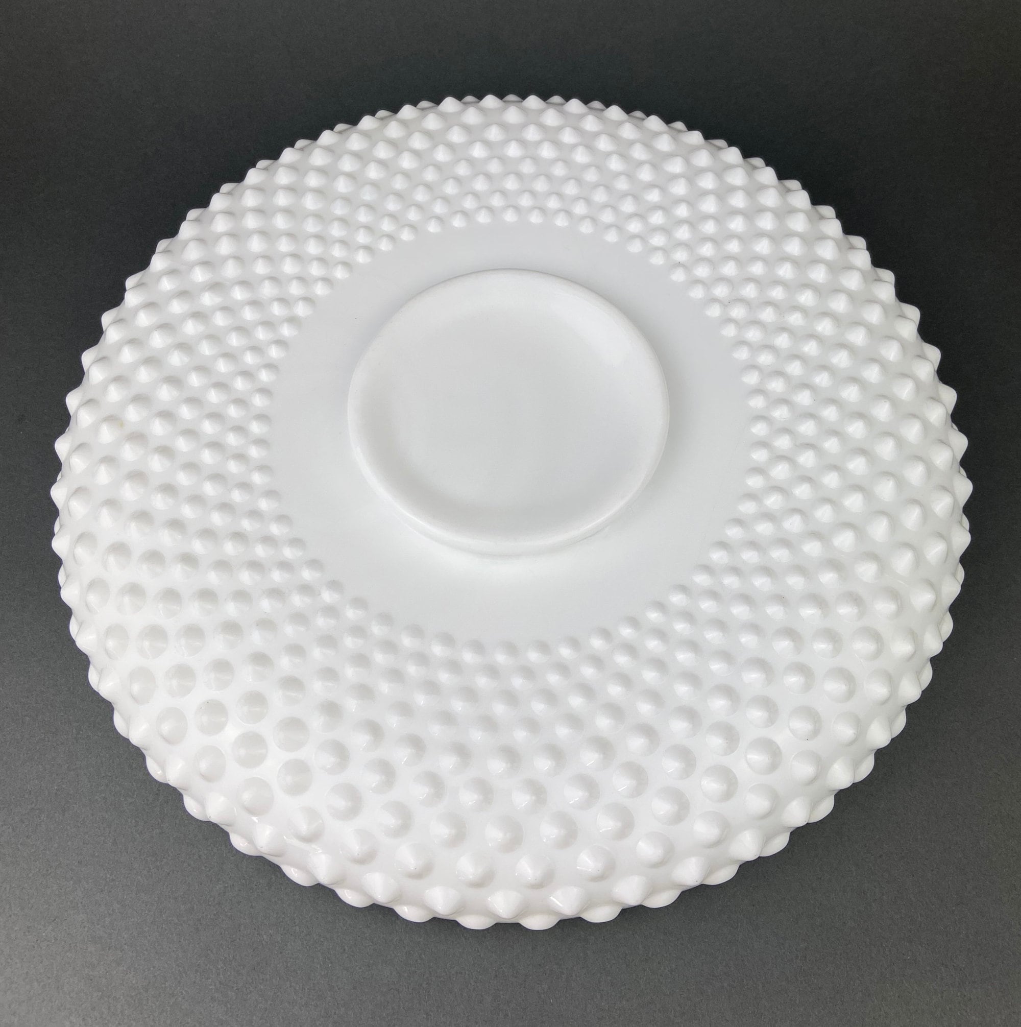 Milk Glass Hobnail Footed Bowl, Ruffled Edge Serving Dish