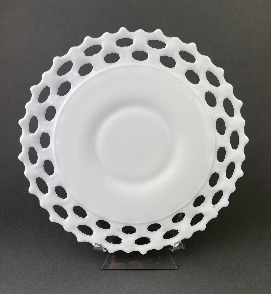 Milk Glass Hobnail Footed Bowl, Ruffled Edge Serving Dish