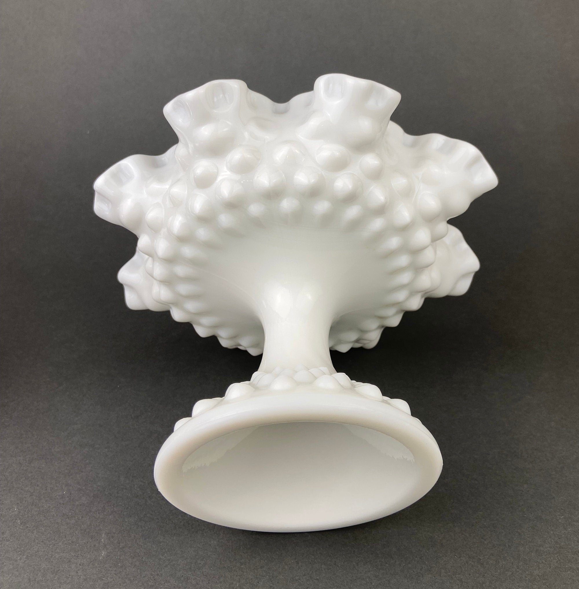 Vintage Milk Glass Candy Dish, Ruffled Edge Footed Bowl