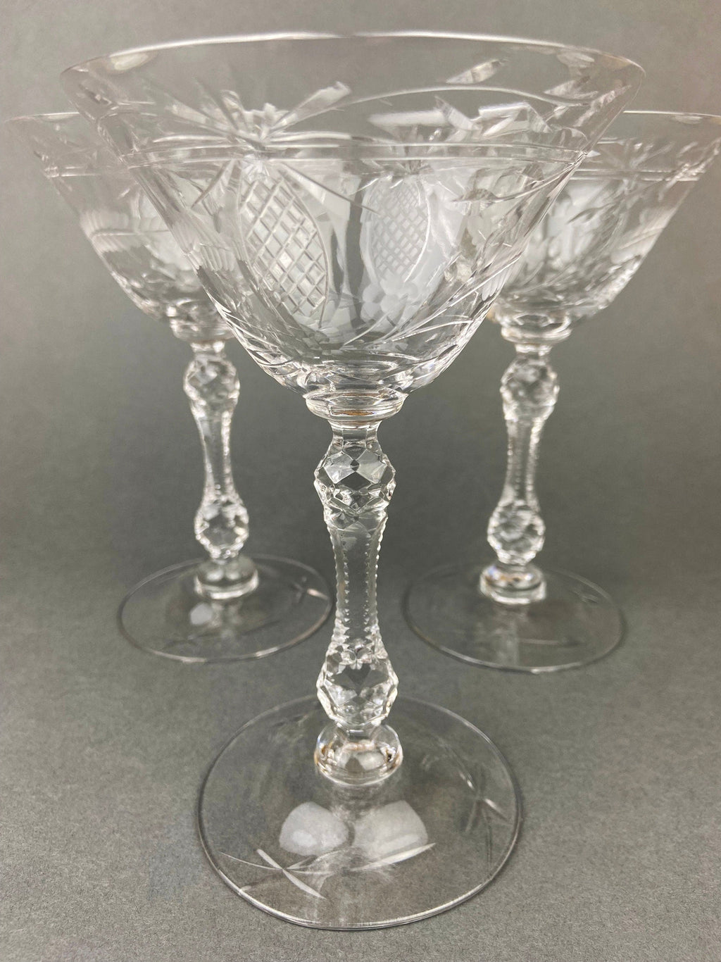 Vintage Cut Crystal Champagne Glasses - Set of 6 Fine Stemware