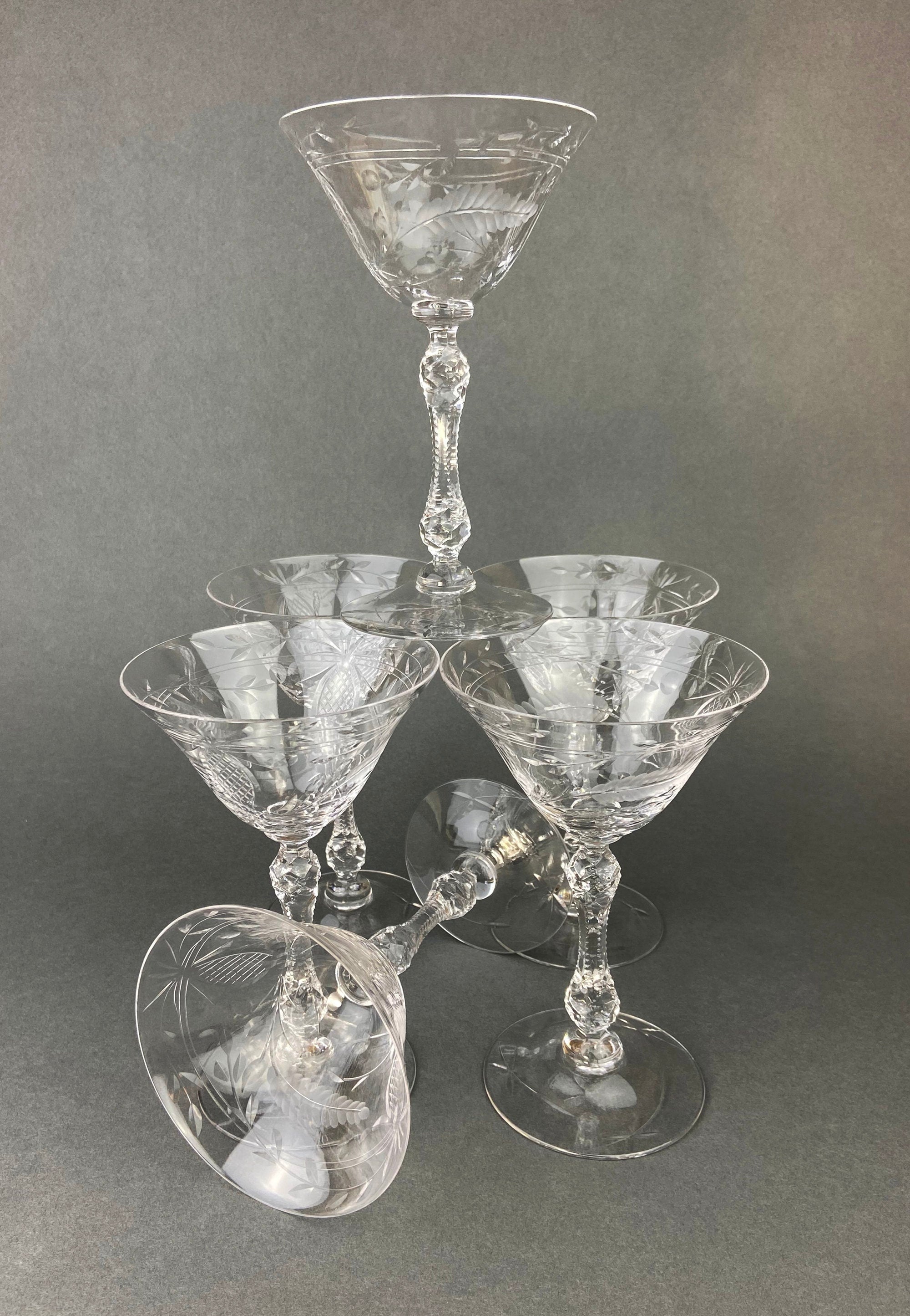 Vintage Cut Crystal Champagne Glasses - Set of 6 Fine Stemware