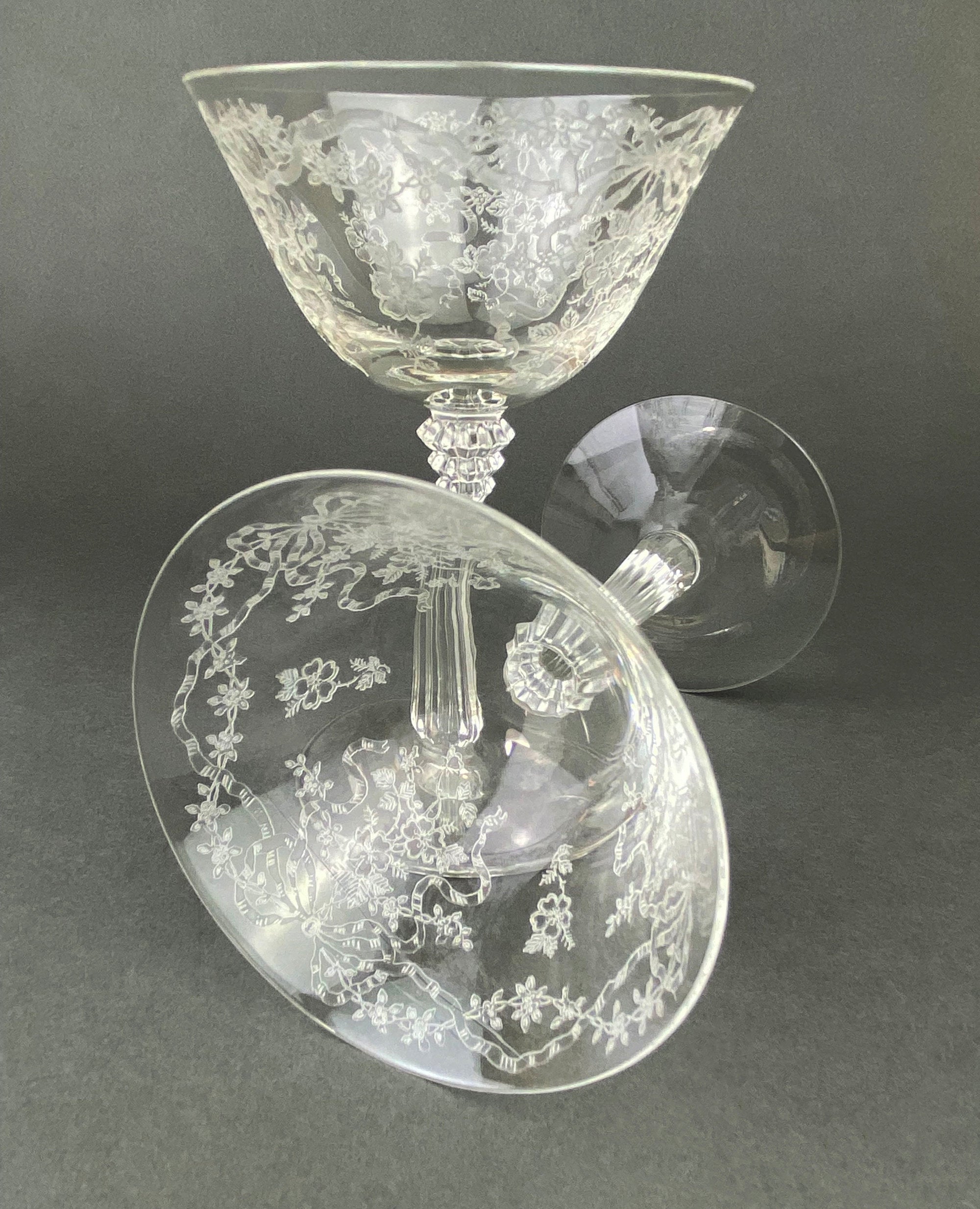Fenton Romance Etched Crystal Champagne Glasses – Set of 6