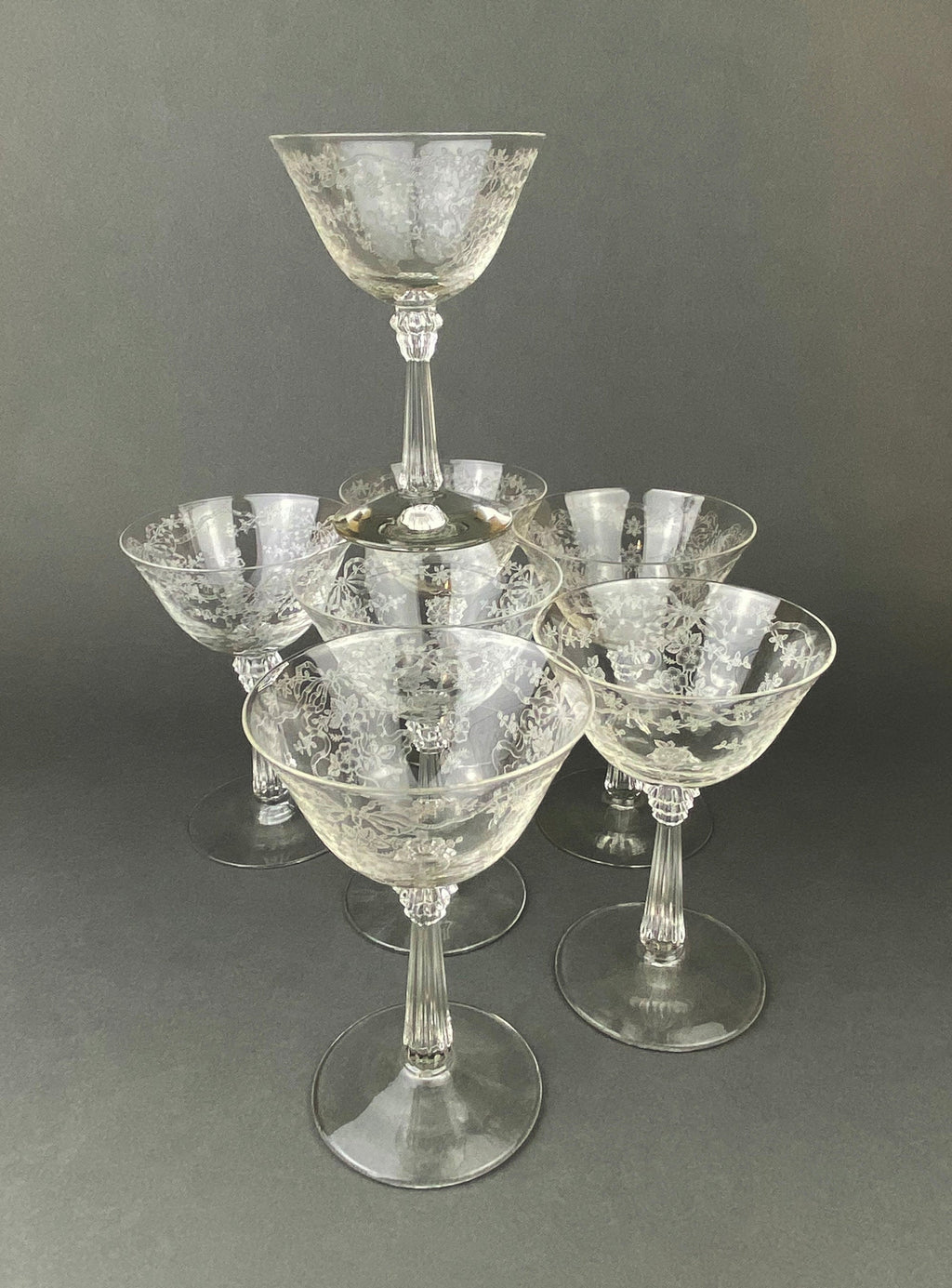 Fenton Romance Etched Crystal Champagne Glasses – Set of 6