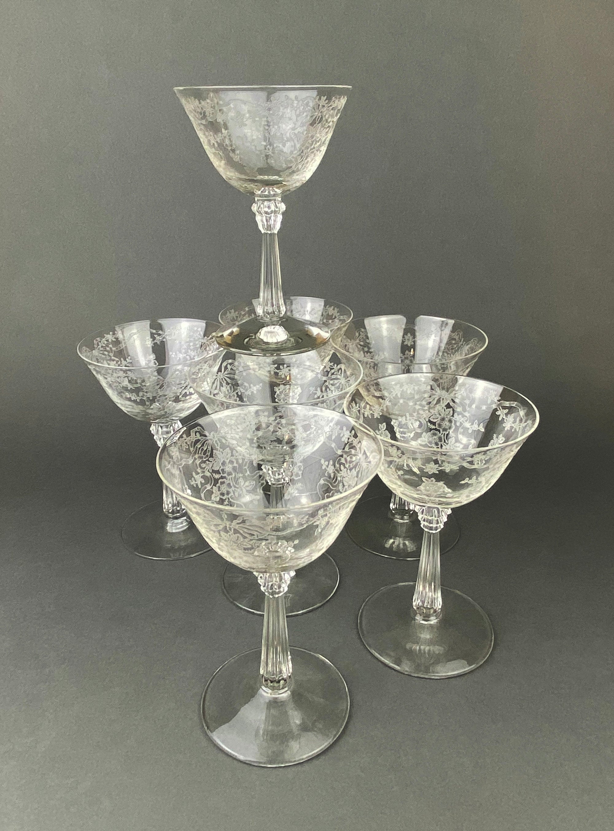 Fenton Romance Etched Crystal Champagne Glasses – Set of 6
