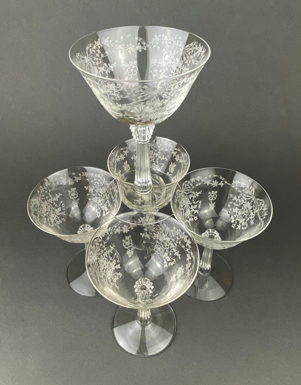Fenton Romance Etched Crystal Champagne Glasses – Set of 6
