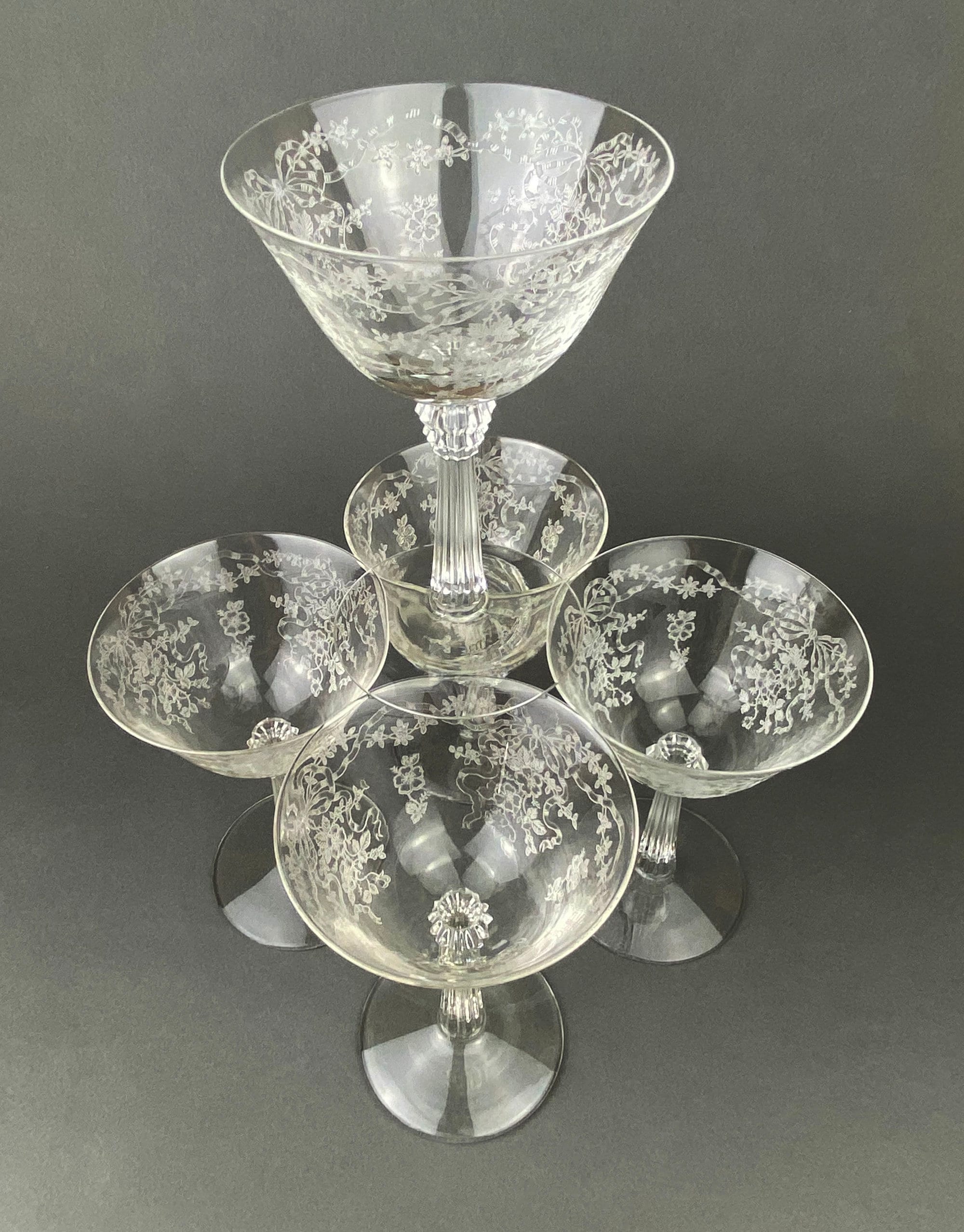 Fenton Romance Etched Crystal Champagne Glasses – Set of 6