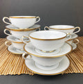 Vintage Noritake Allison Porcelain Soup Bowls & Saucers, Gold Wedding Band China, Set of 7