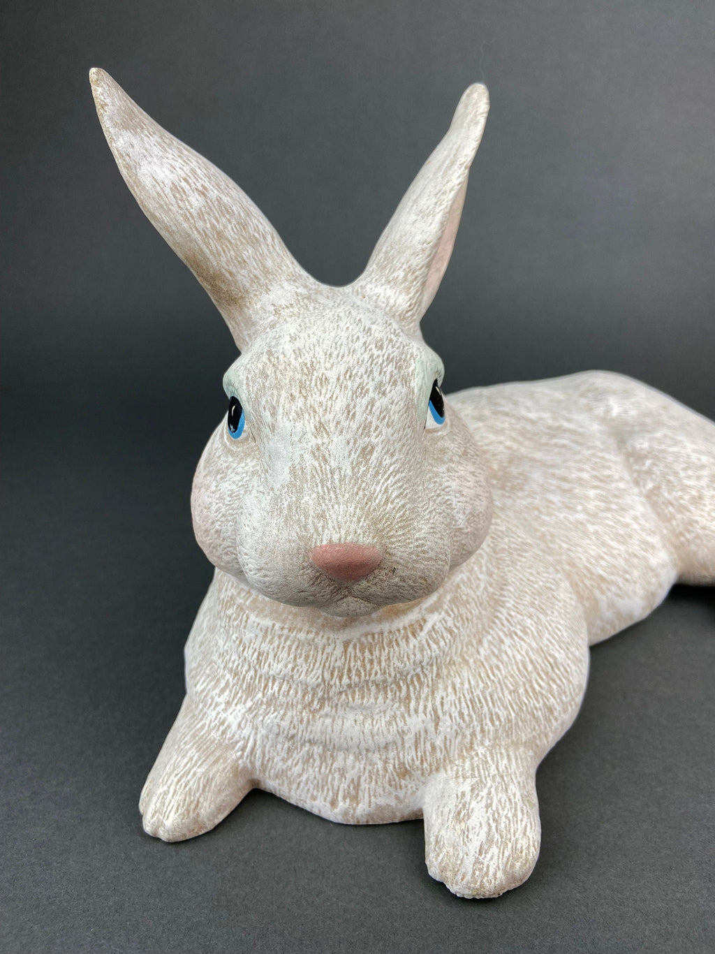 Large Reclining Bunny Figurine: White Farmhouse Easter Decor