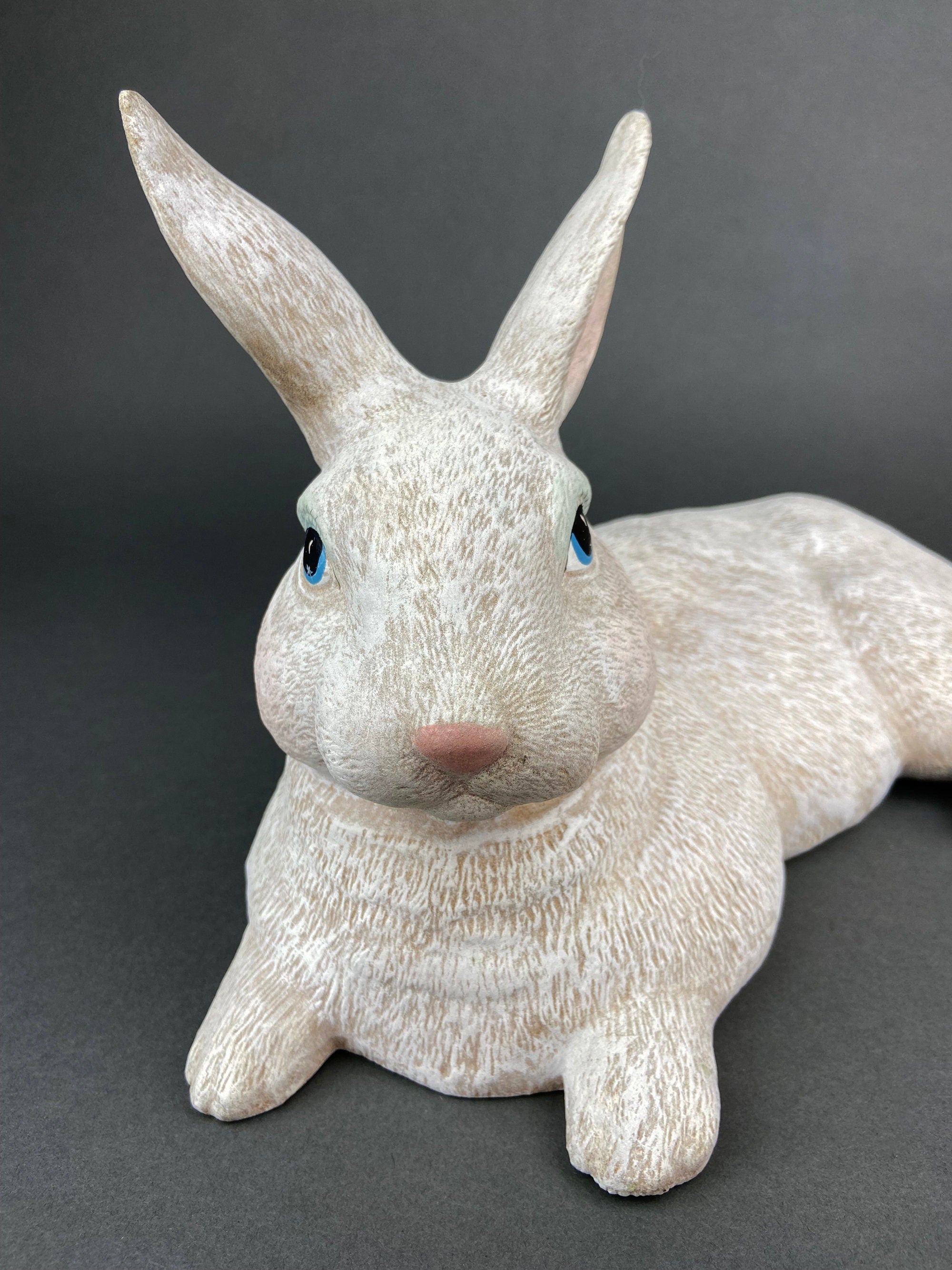Large Reclining Bunny Figurine: White Farmhouse Easter Decor