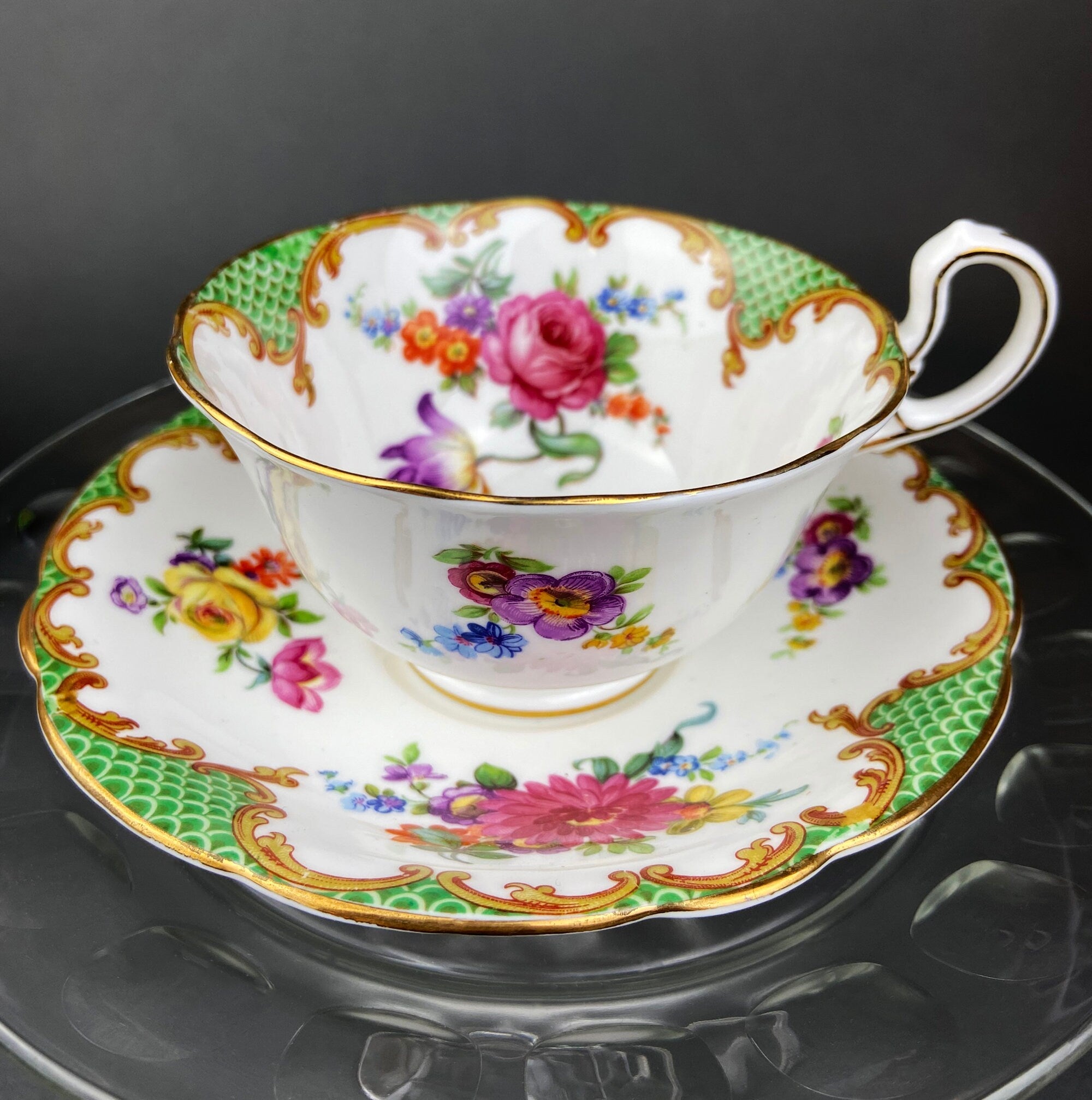 Aynsley Fine Bone China Tea Cup & Saucer – Floral, Made in England