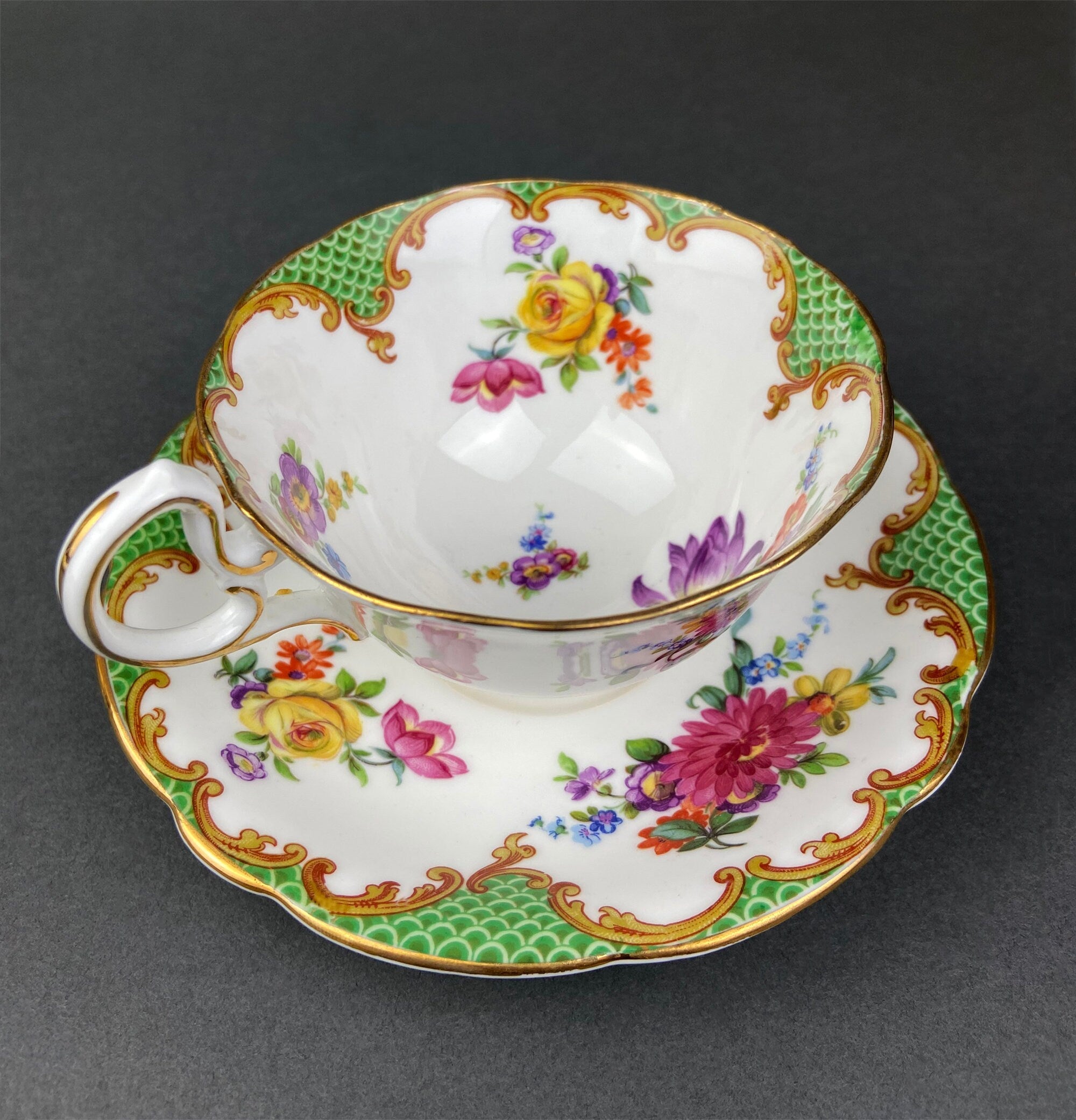 Aynsley Fine Bone China Tea Cup & Saucer – Floral, Made in England