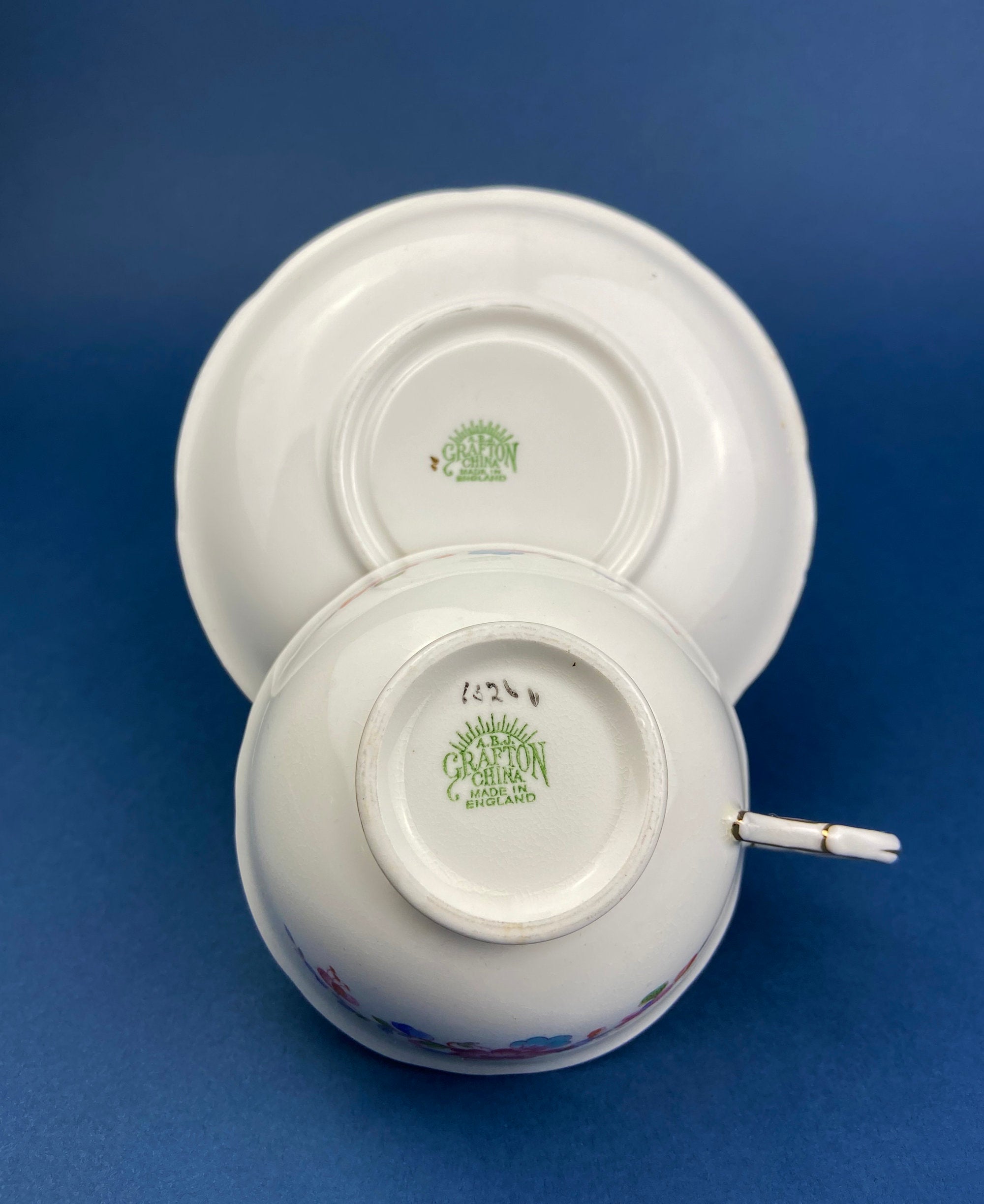 Vintage Grafton Fine Bone China Tea Cup & Saucer, Asian Inspired Decor
