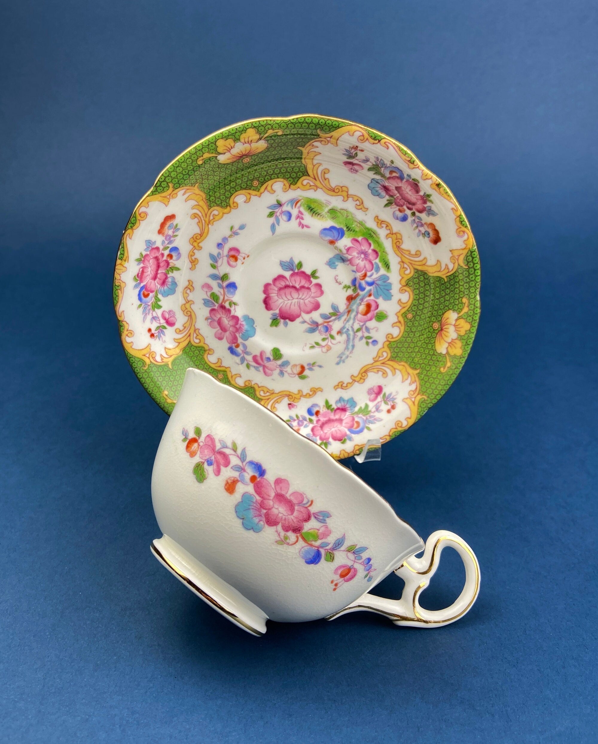 Vintage Grafton Fine Bone China Tea Cup & Saucer, Asian Inspired Decor