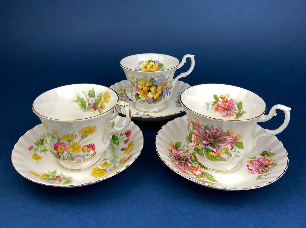 Crown Staffordshire Ellesmere Tea Cup & Saucer – Repousse Detail, Pattern 14962