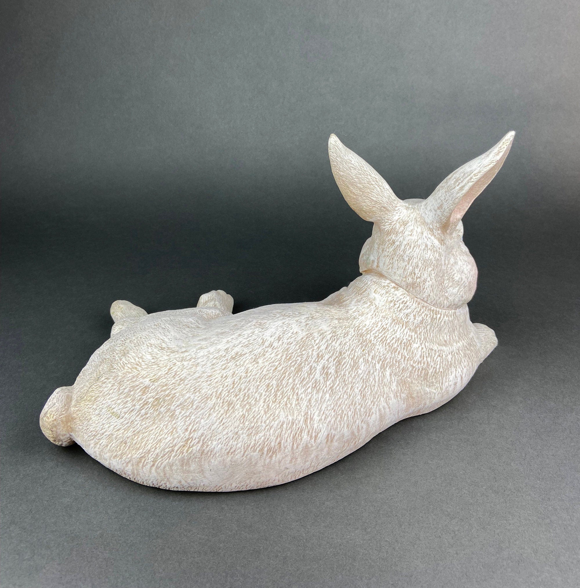 Large Reclining Bunny Figurine: White Farmhouse Easter Decor