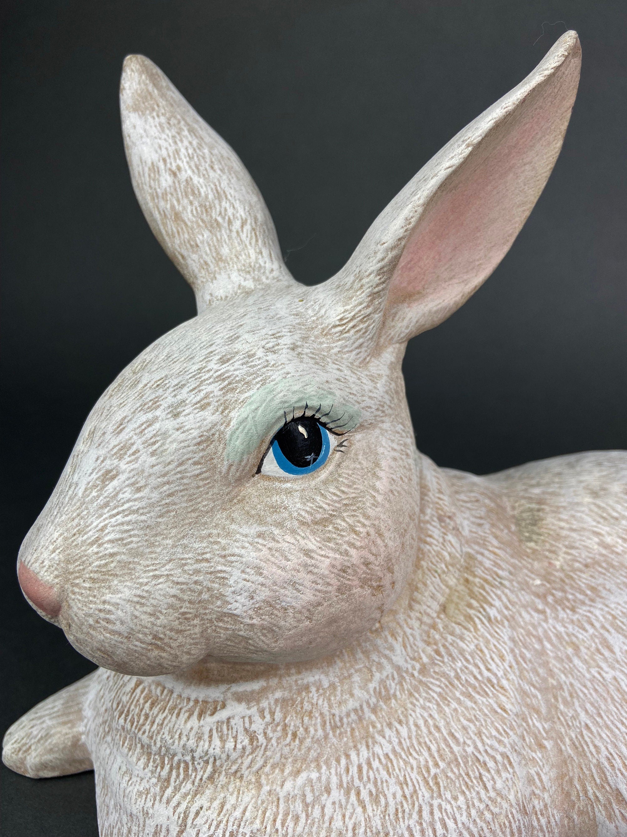 Large Reclining Bunny Figurine: White Farmhouse Easter Decor