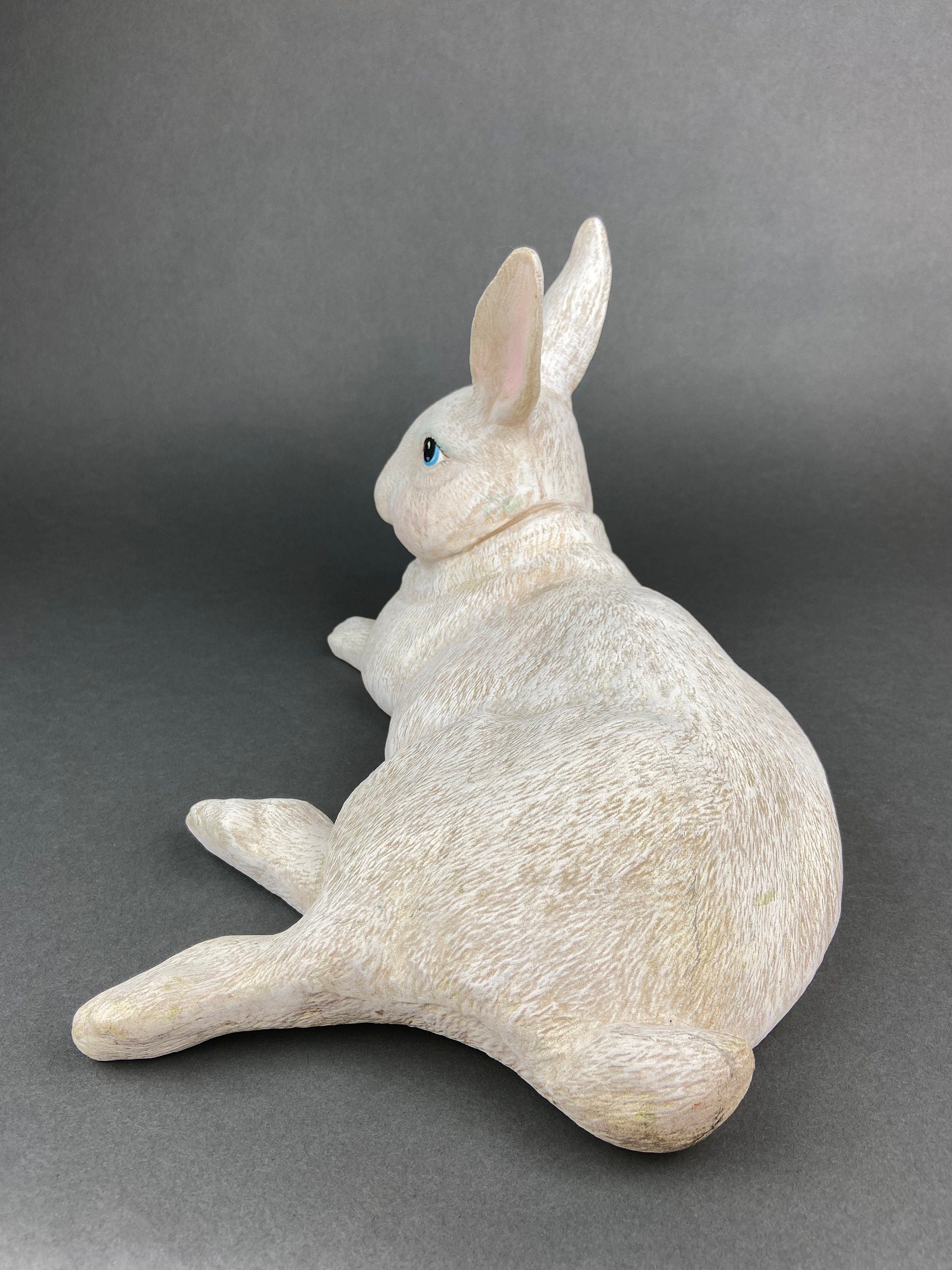 Large Reclining Bunny Figurine: White Farmhouse Easter Decor