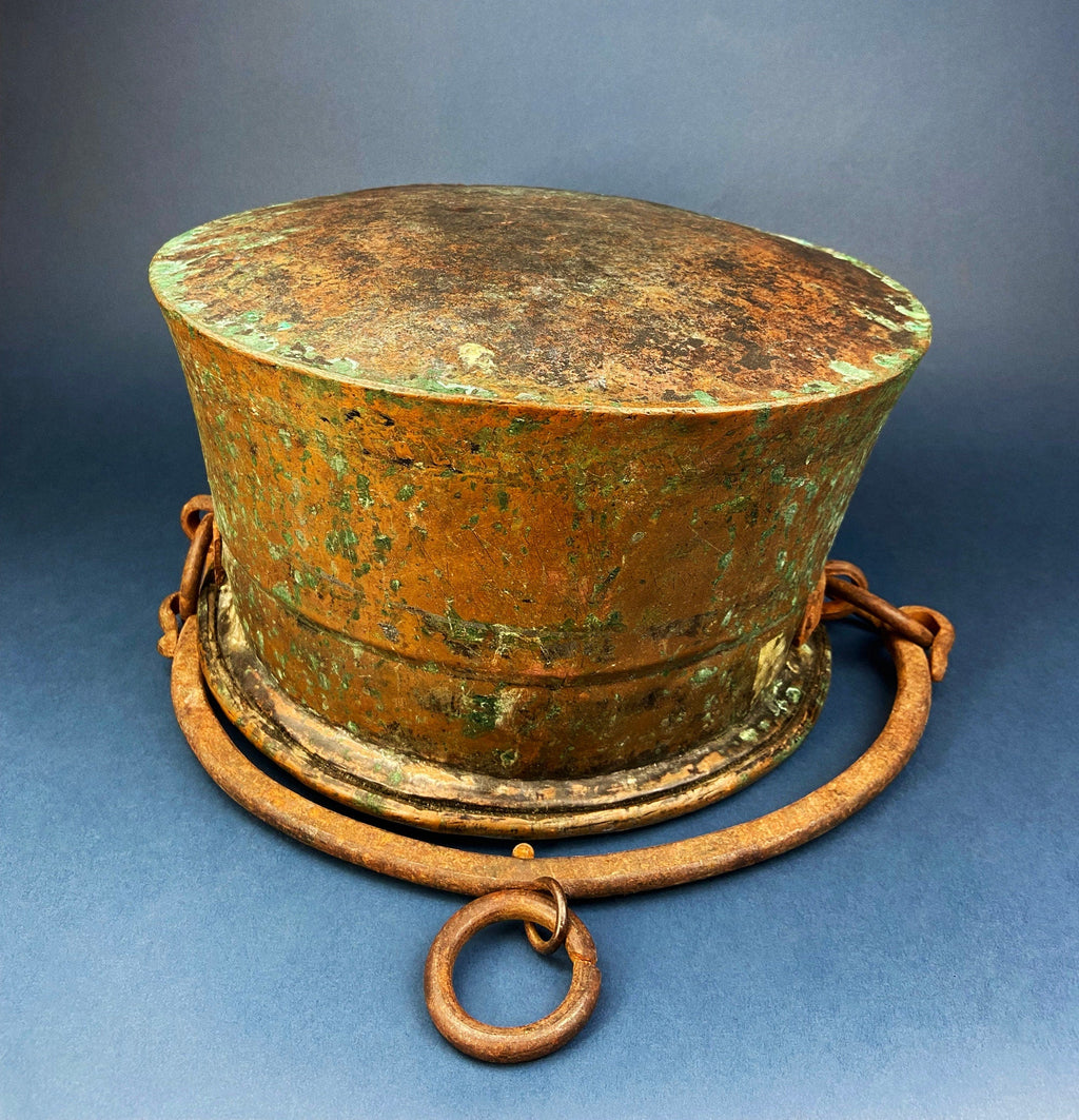 Extra Large Hand Pounded Copper Blackened Cauldron. Antique Hand Hammered Oval Scuttle for Wood Toys or Storage. Rustic Home Decor.