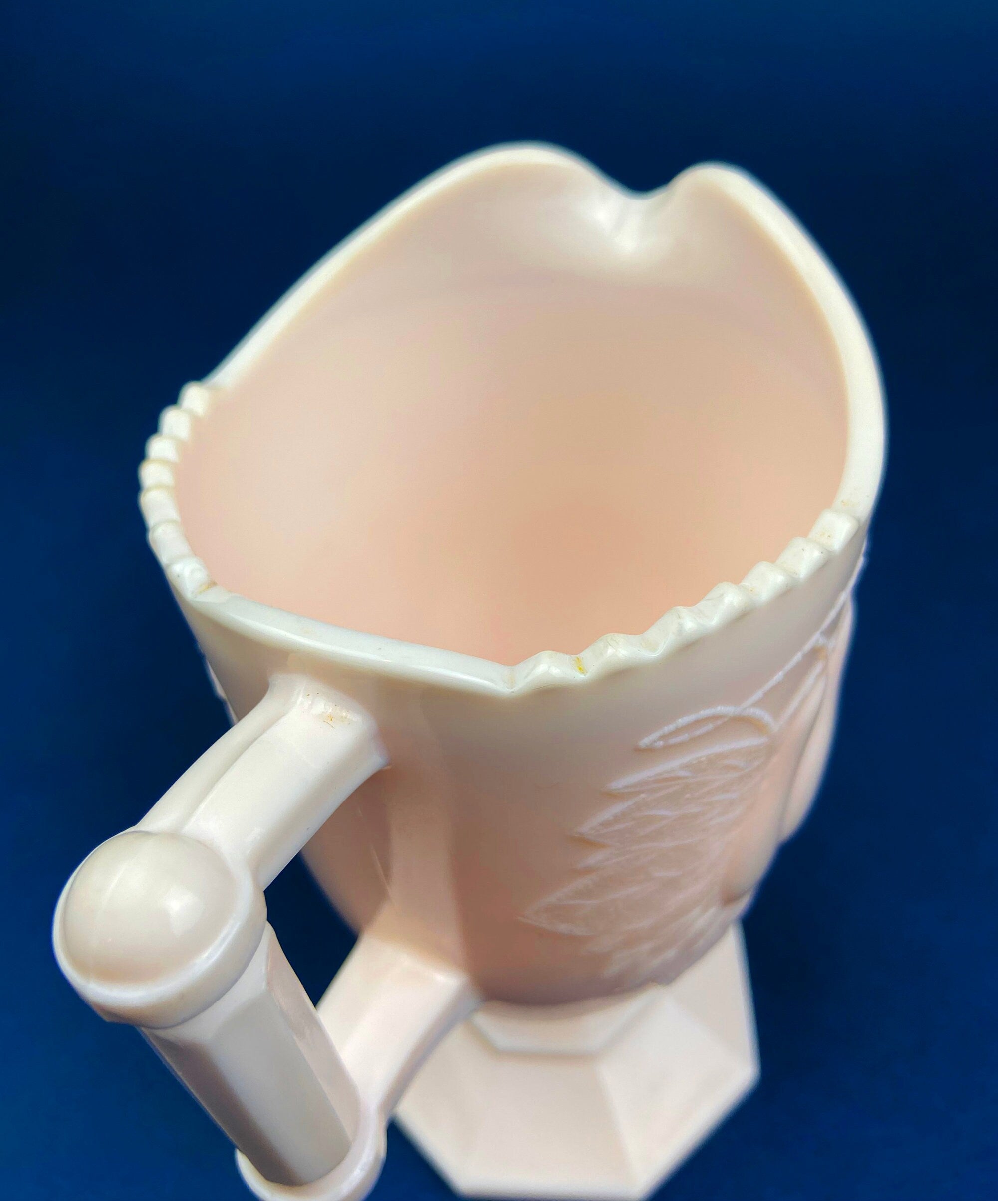 Pink Milk Glass Footed Creamer – Pear Motif