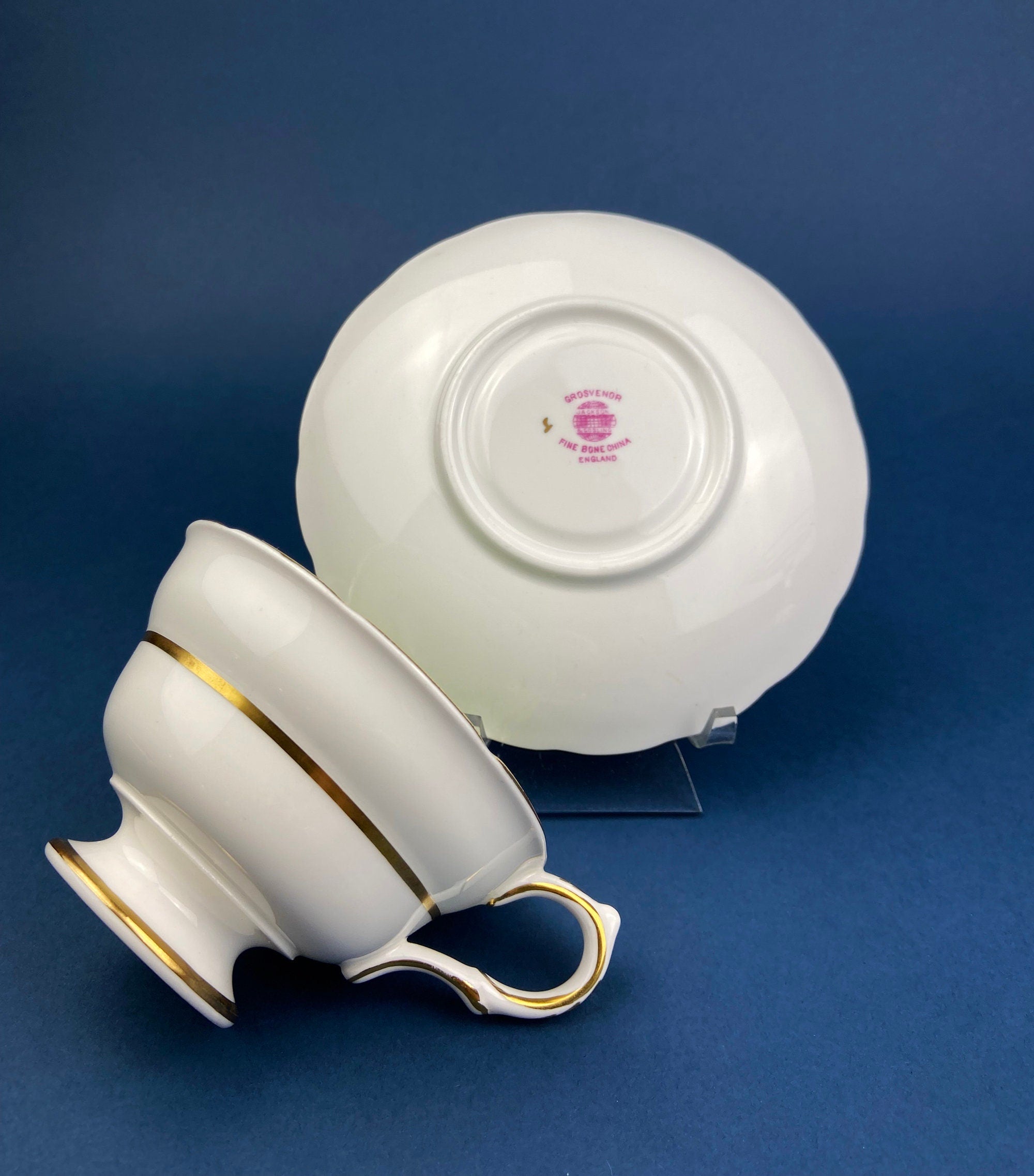 Vintage Grosvenor Fine Bone China Teacup and Saucer - Mint Green Floral