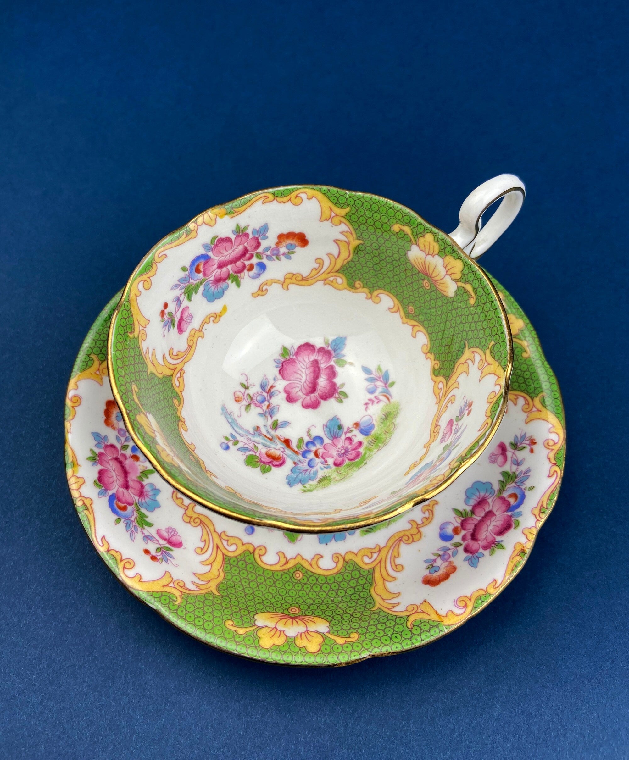 Vintage Grafton Fine Bone China Tea Cup & Saucer, Asian Inspired Decor