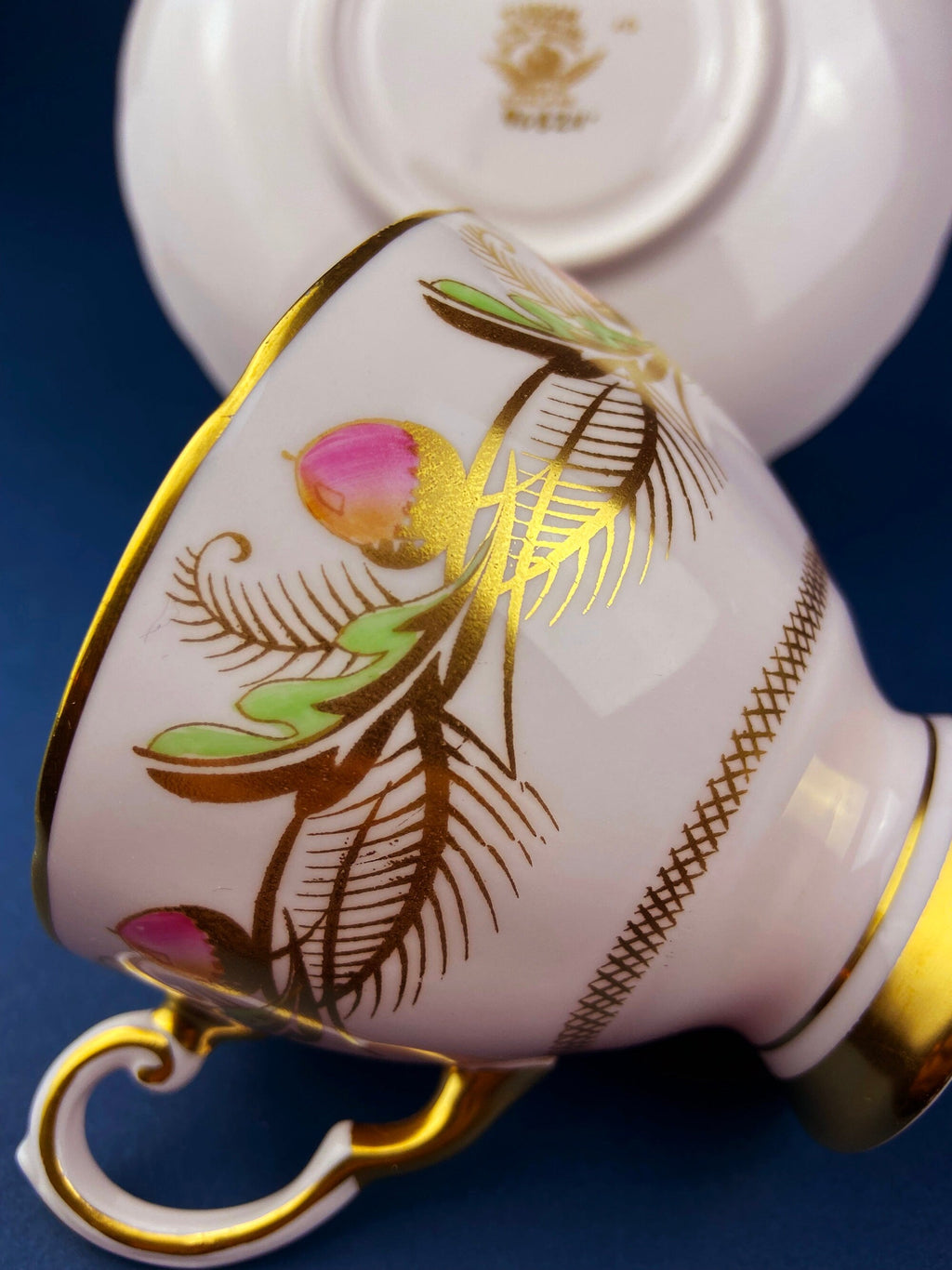 Crown Staffordshire Ellesmere Tea Cup & Saucer – Repousse Detail, Pattern 14962