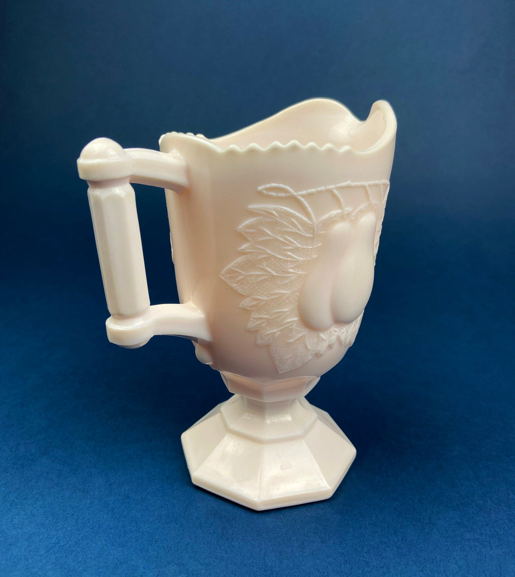 Pink Milk Glass Footed Creamer – Pear Motif
