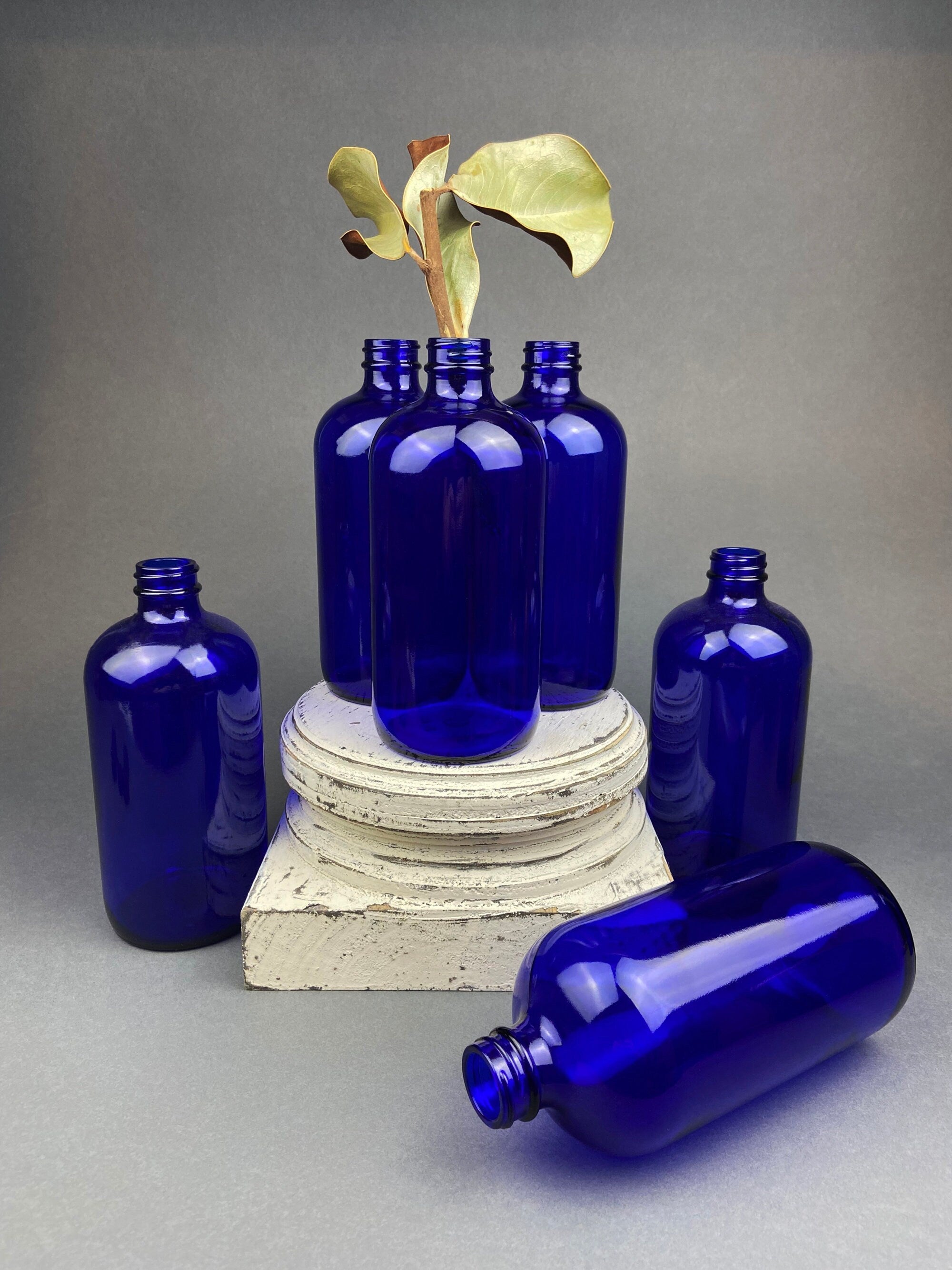 Cobalt Blue Glass Water Goblets, Set of 8