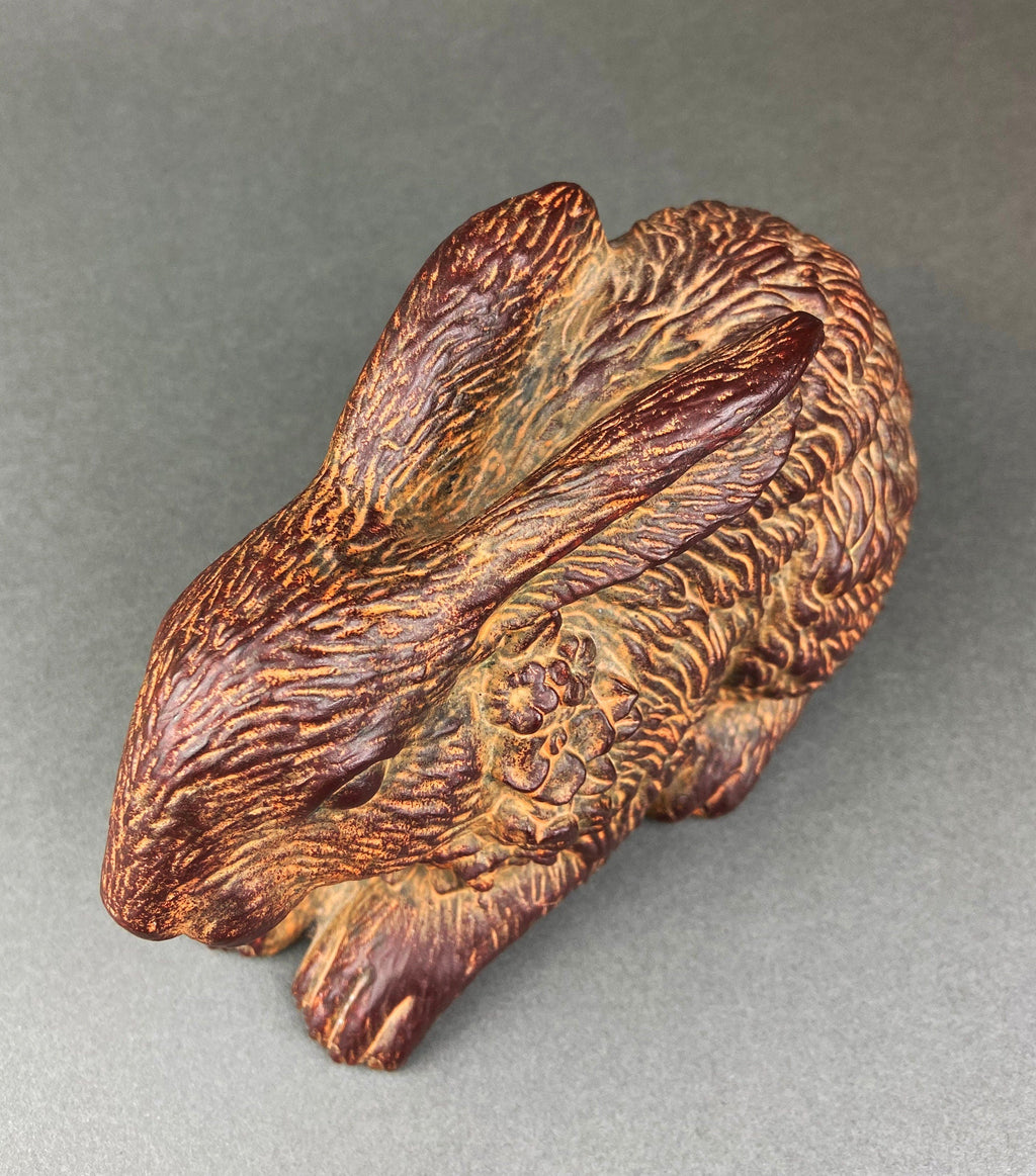 Chocolate-Like Bunny Rabbit Figurine with Flower Wreath