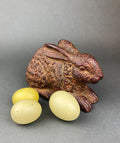 Chocolate-Like Bunny Rabbit Figurine with Flower Wreath