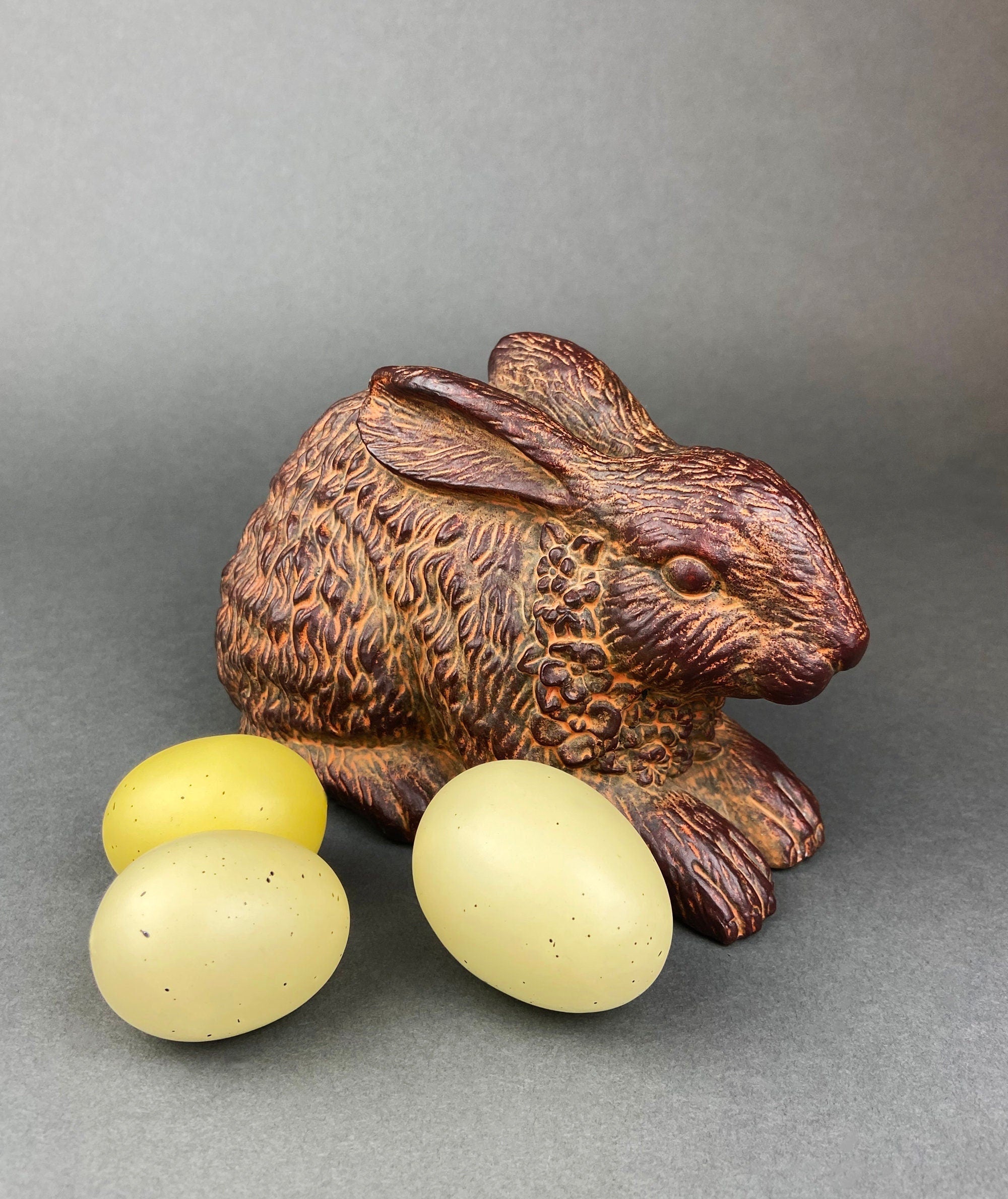 Chocolate-Like Bunny Rabbit Figurine with Flower Wreath