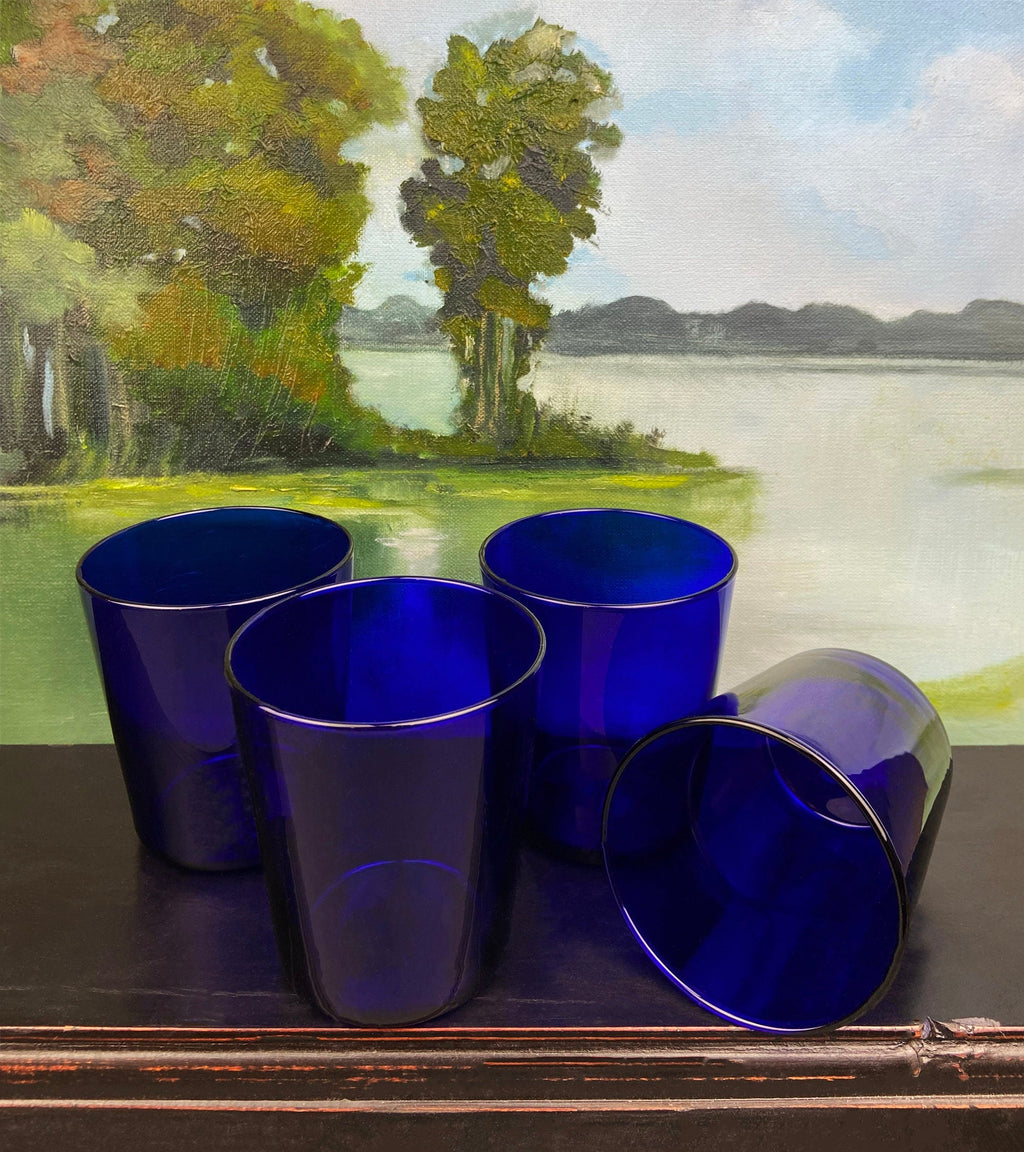 Cobalt Blue Glass Water Goblets, Set of 8