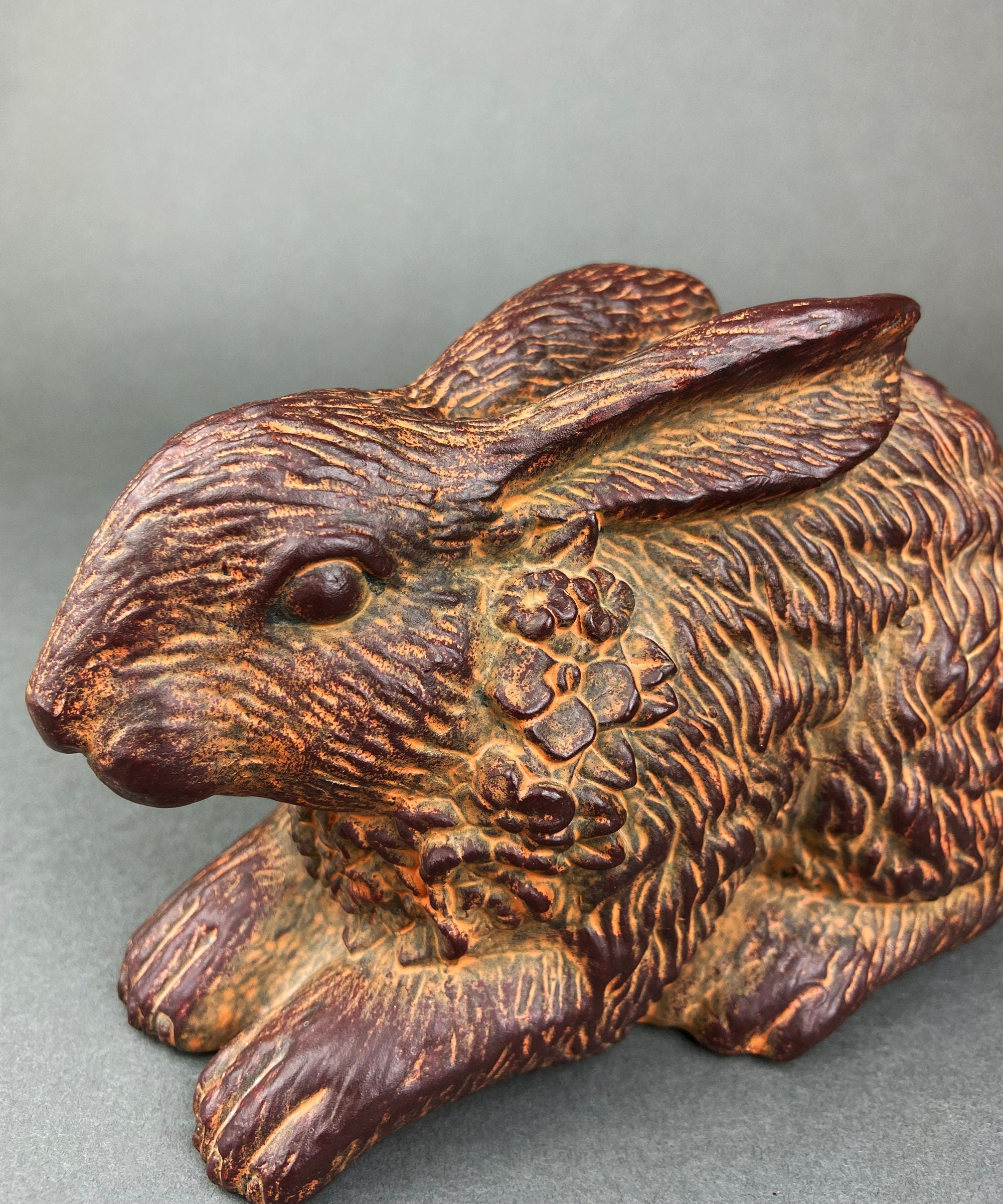 Chocolate-Like Bunny Rabbit Figurine with Flower Wreath