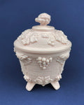 Pink Milk Glass Candy Dish with Lid, Grape Vine Motif