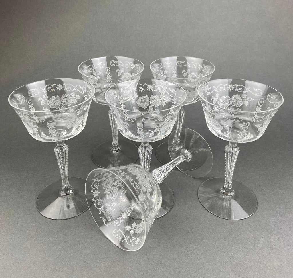 Fostoria Etched Midnight Rose Crystal Sherbet Glasses – Set of 6