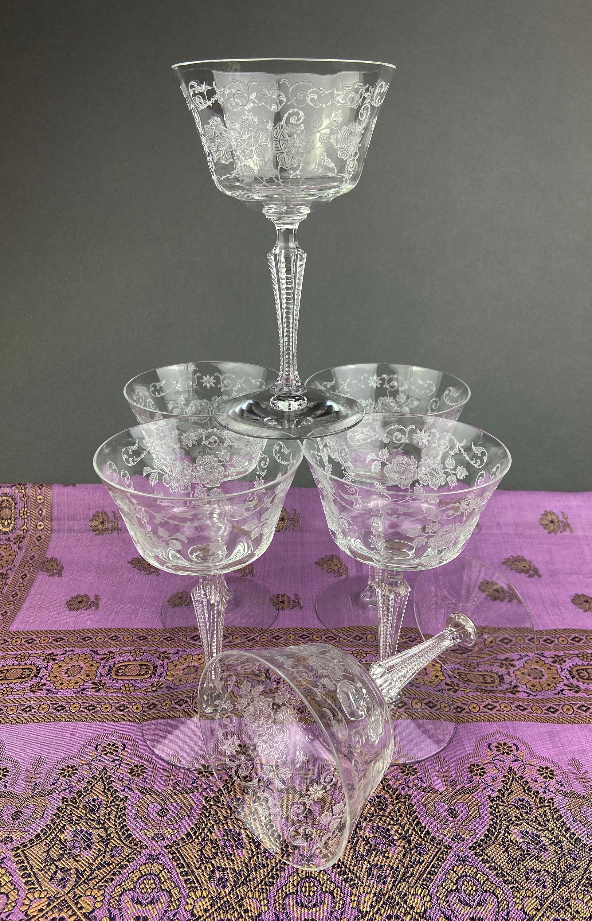 Fostoria Etched Midnight Rose Crystal Sherbet Glasses – Set of 6