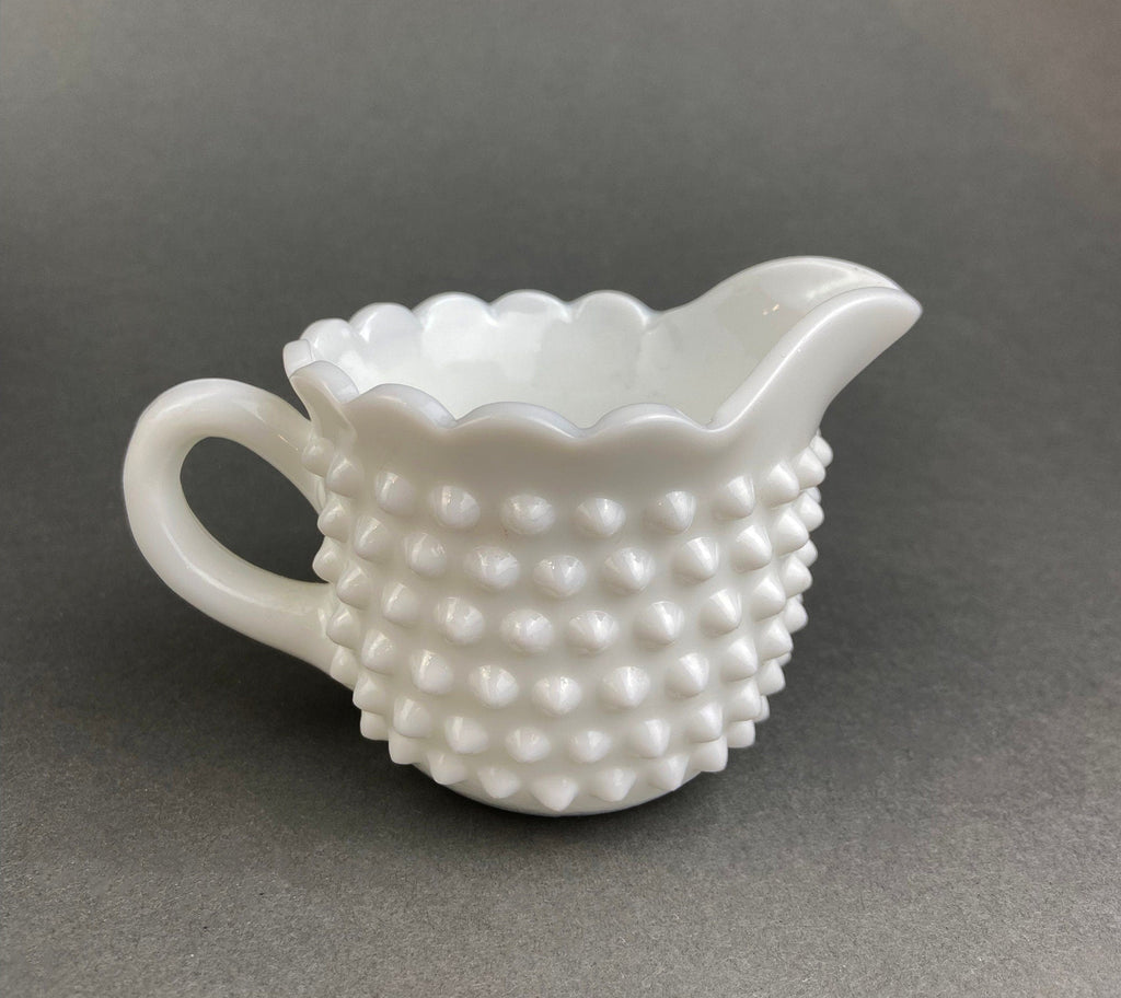 Milk Glass Creamer with 3D Leaf Motif & Scalloped Edge