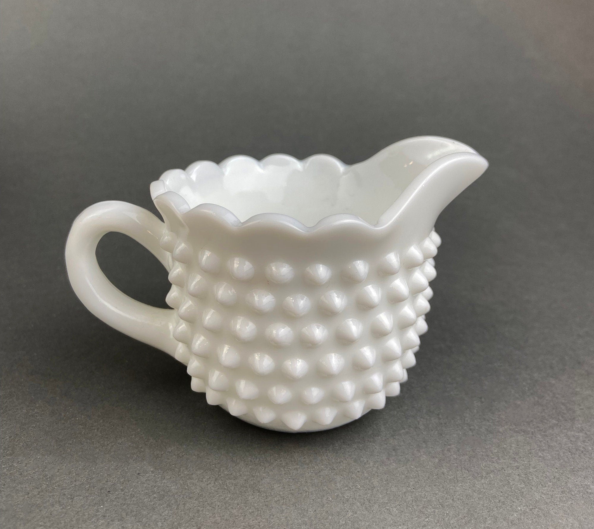 Milk Glass Creamer with 3D Leaf Motif & Scalloped Edge